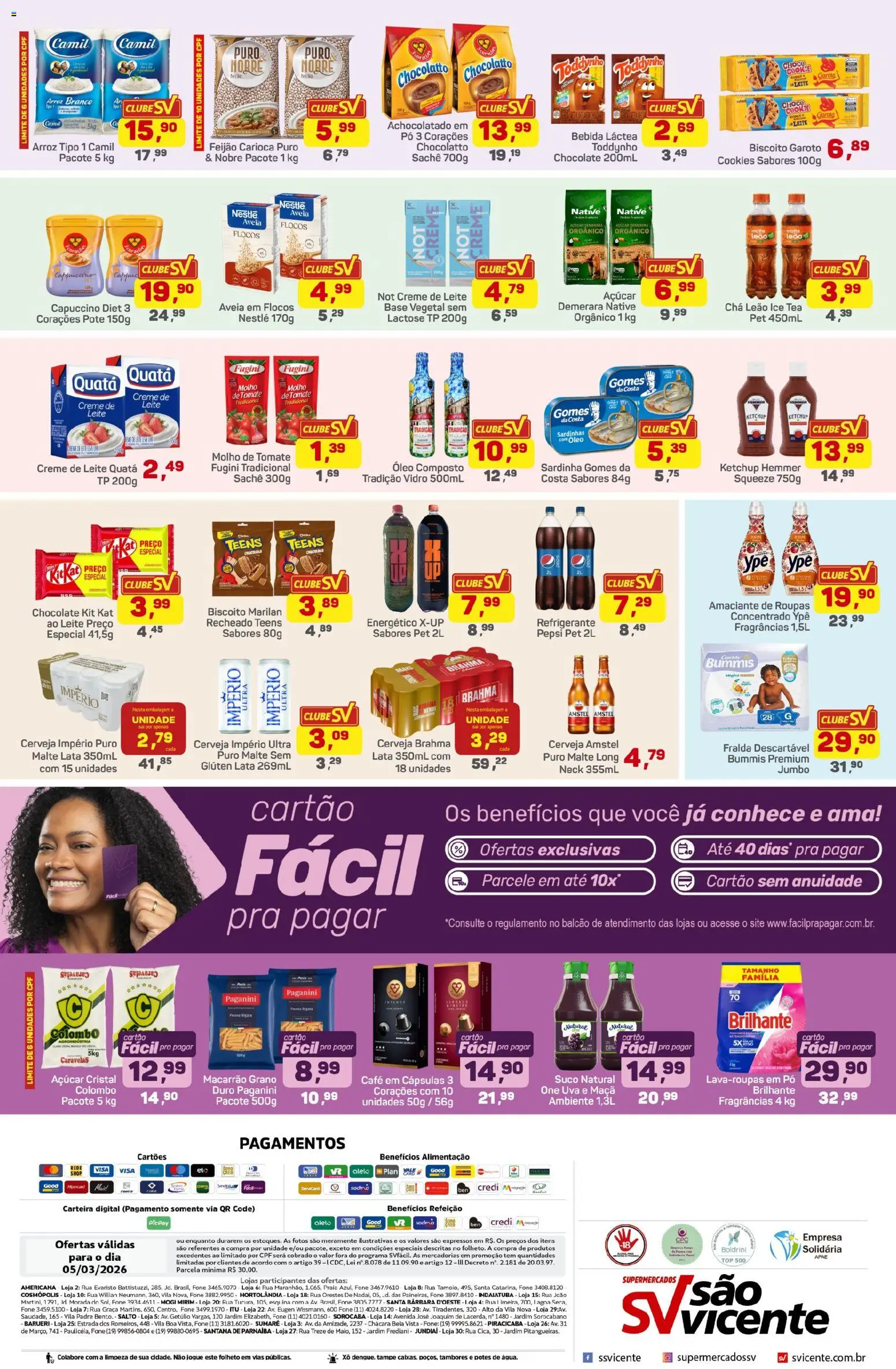 Supermercados São Vicente Folheto - válido de 05.03.2026 | Página: 2 | Produtos: Açúcar demerara, Leite, Kit Kat, Aveia