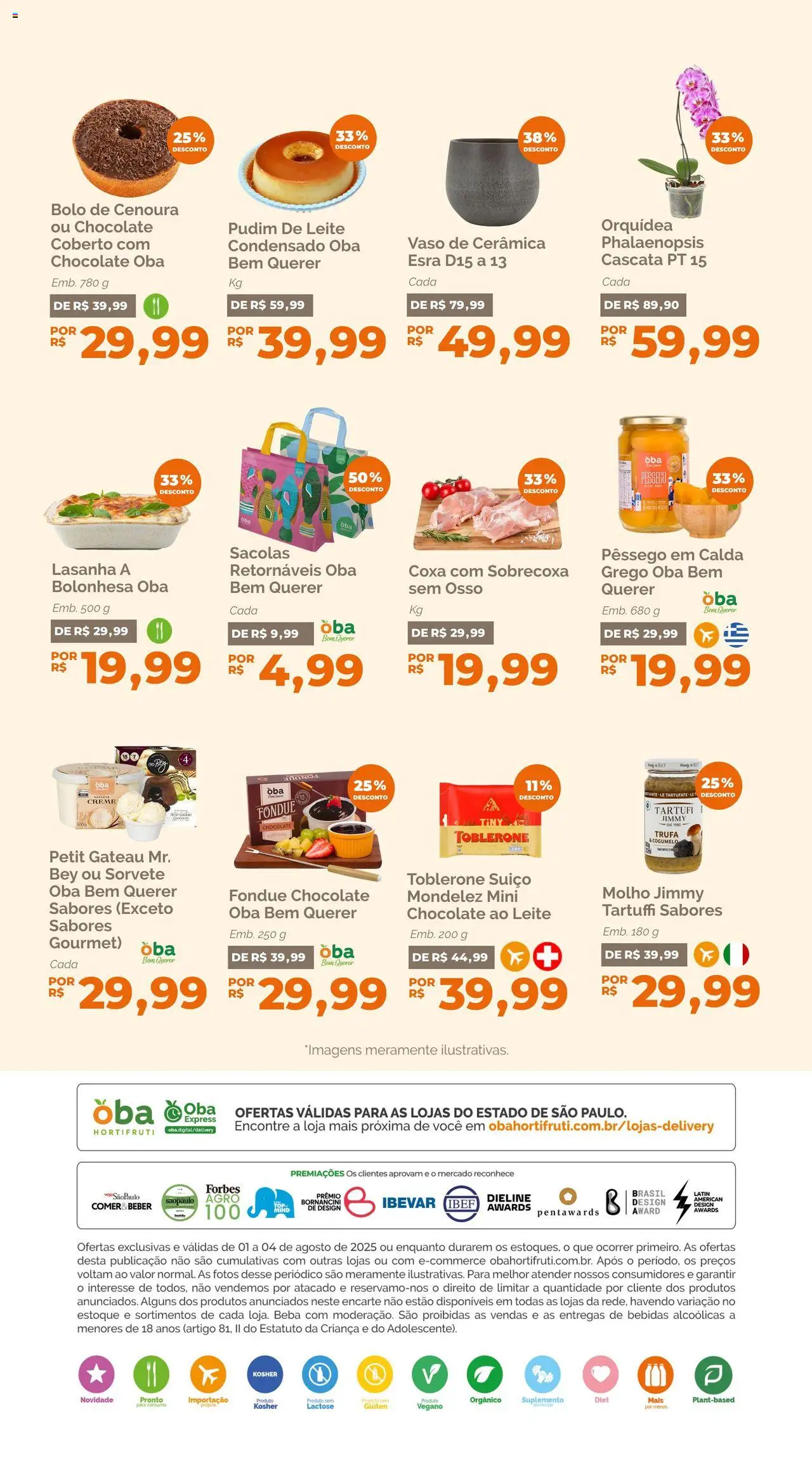 Oba Hortifruti Folheto - válido de 01.08.2025 | Página: 7 | Produtos: Pêssego, Vaso, Bolo, Cenoura