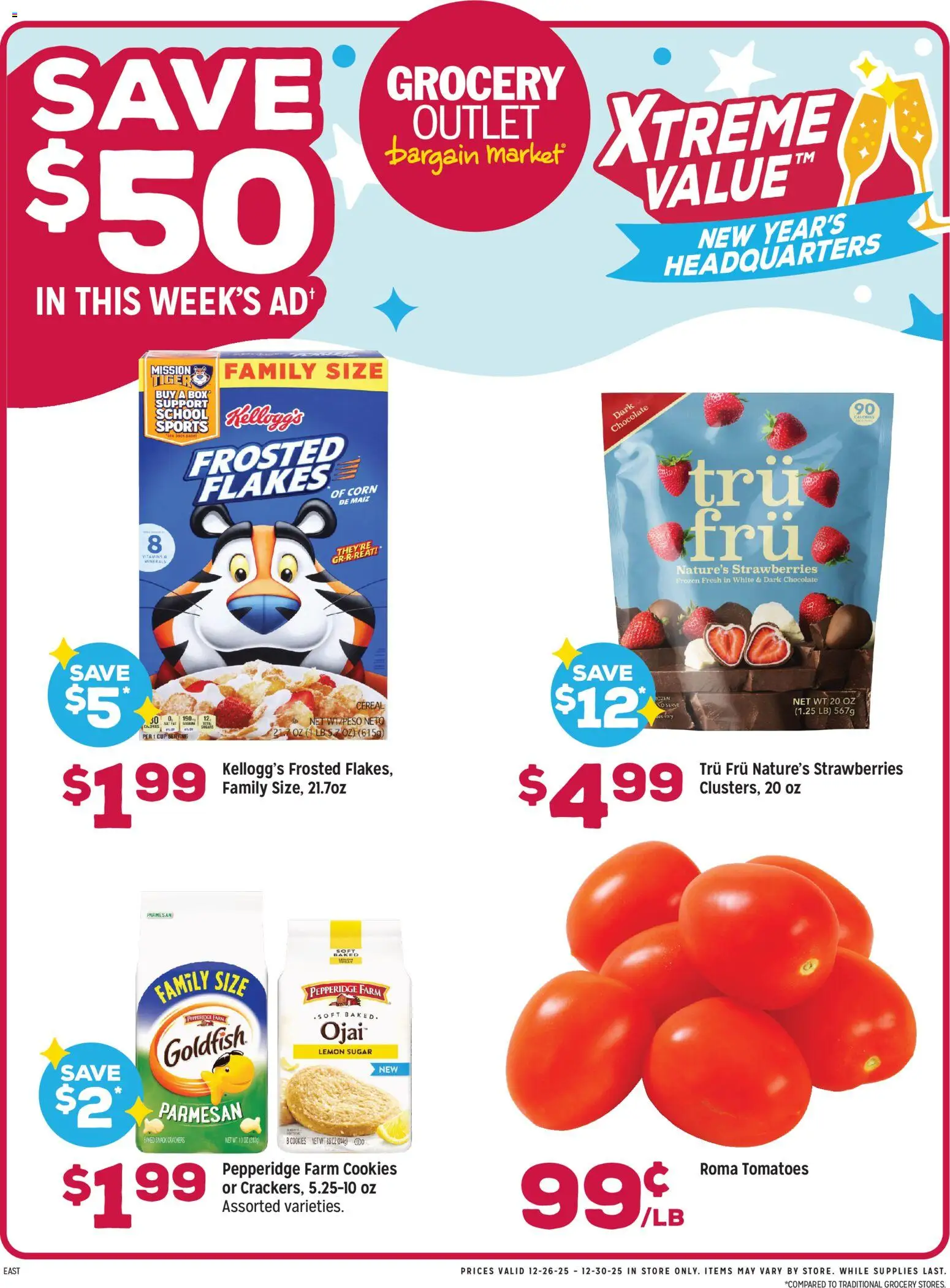 Grocery Outlet Weekly Ad - MD - valid from 24.12.2025 | Page: 1 | Products: Chocolate, Strawberries, Cookies, Flakes