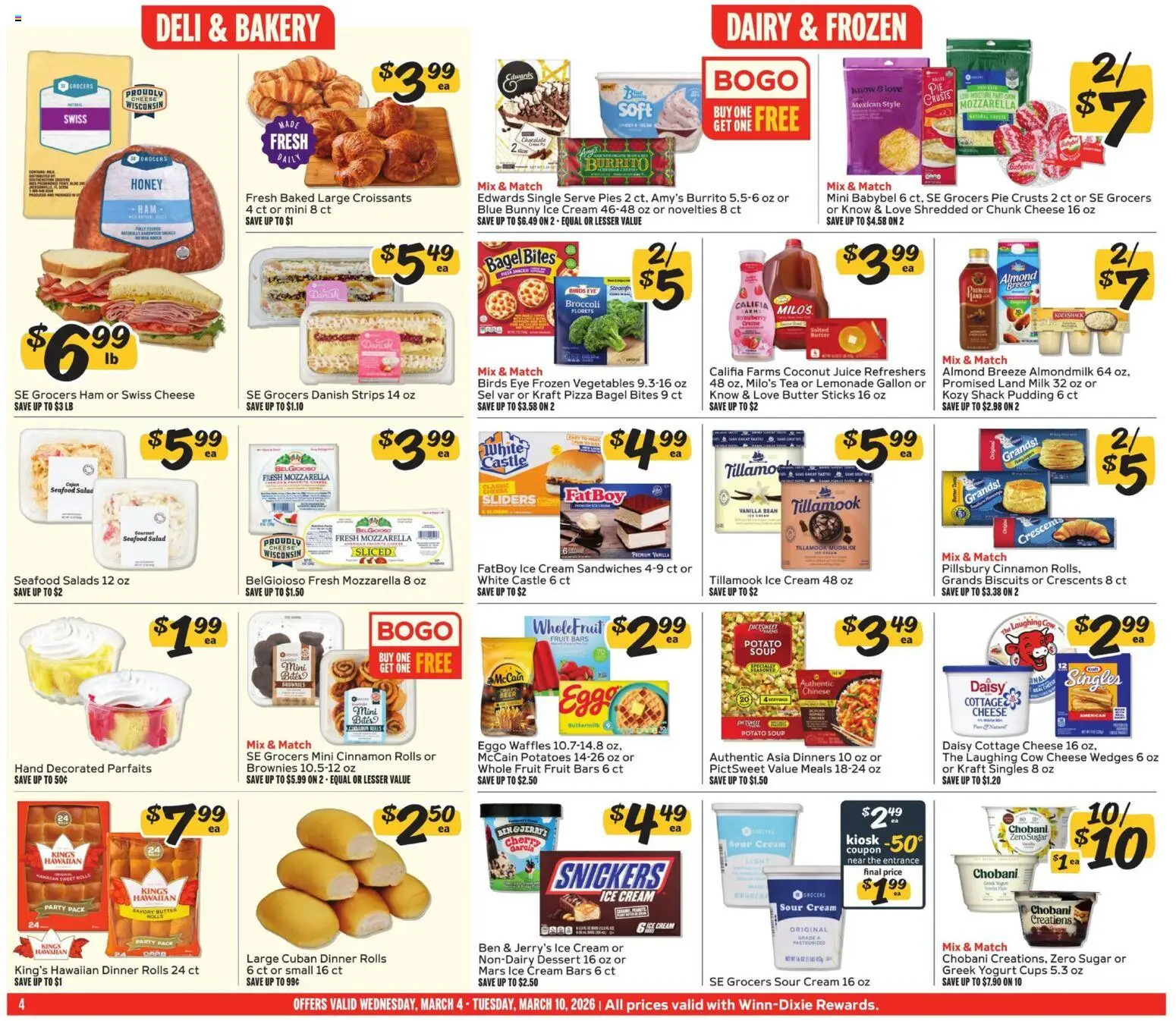 Winn Dixie Weekly Circular - GA - valid from 04.03.2026 | Page: 4 | Products: Milk, Chocolate, Sour cream, Cream