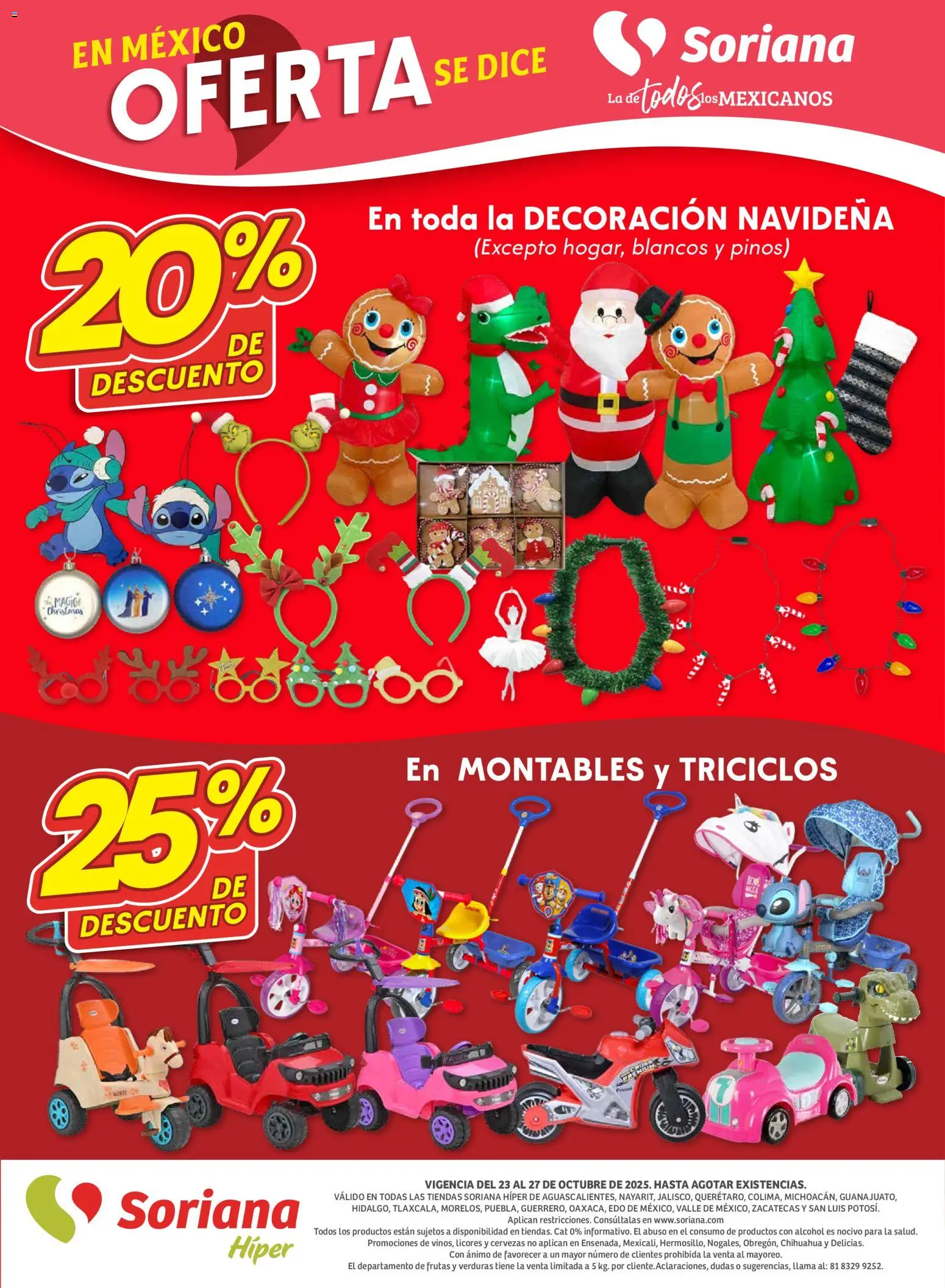 Nuevas ofertas de Soriana válidas en toda la República Mexicana desde el 23.10.2025. ¡Encuentra las mejores ofertas en Soriana - Fin de Semana Híper: Ags, Nay, Jal, Qro, Col, Mich, Gto, Hgo, Tlax, Mor, Pue, Gro, Oax, Edo. de Mex, Valle de México, Za! | Página: 16