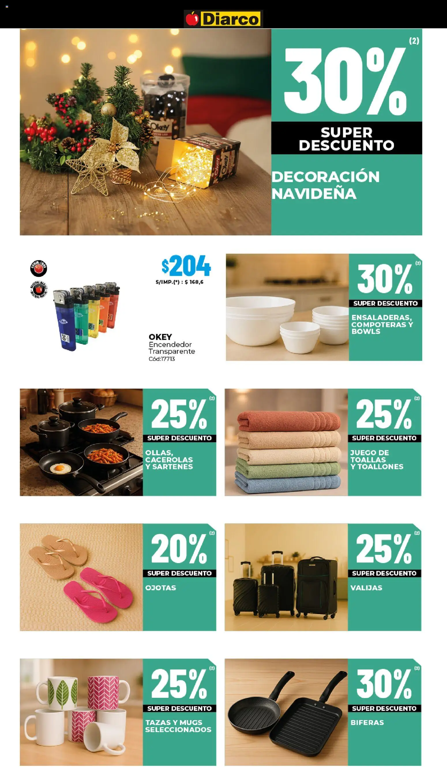Diarco ofertas │ válido desde el 15.12.2025 | Página: 20 | Productos: Encendedor, Ojotas, Toallas