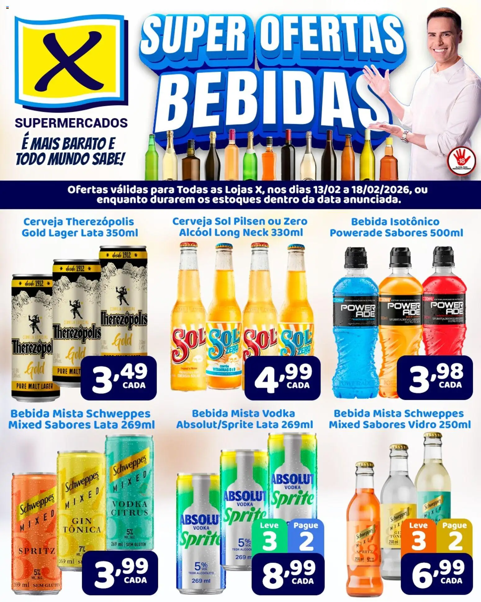 X Supermercados Folheto - válido de 13.02.2026 | Página: 1 | Produtos: Cerveja, Vodka, Bebida, Isotônico