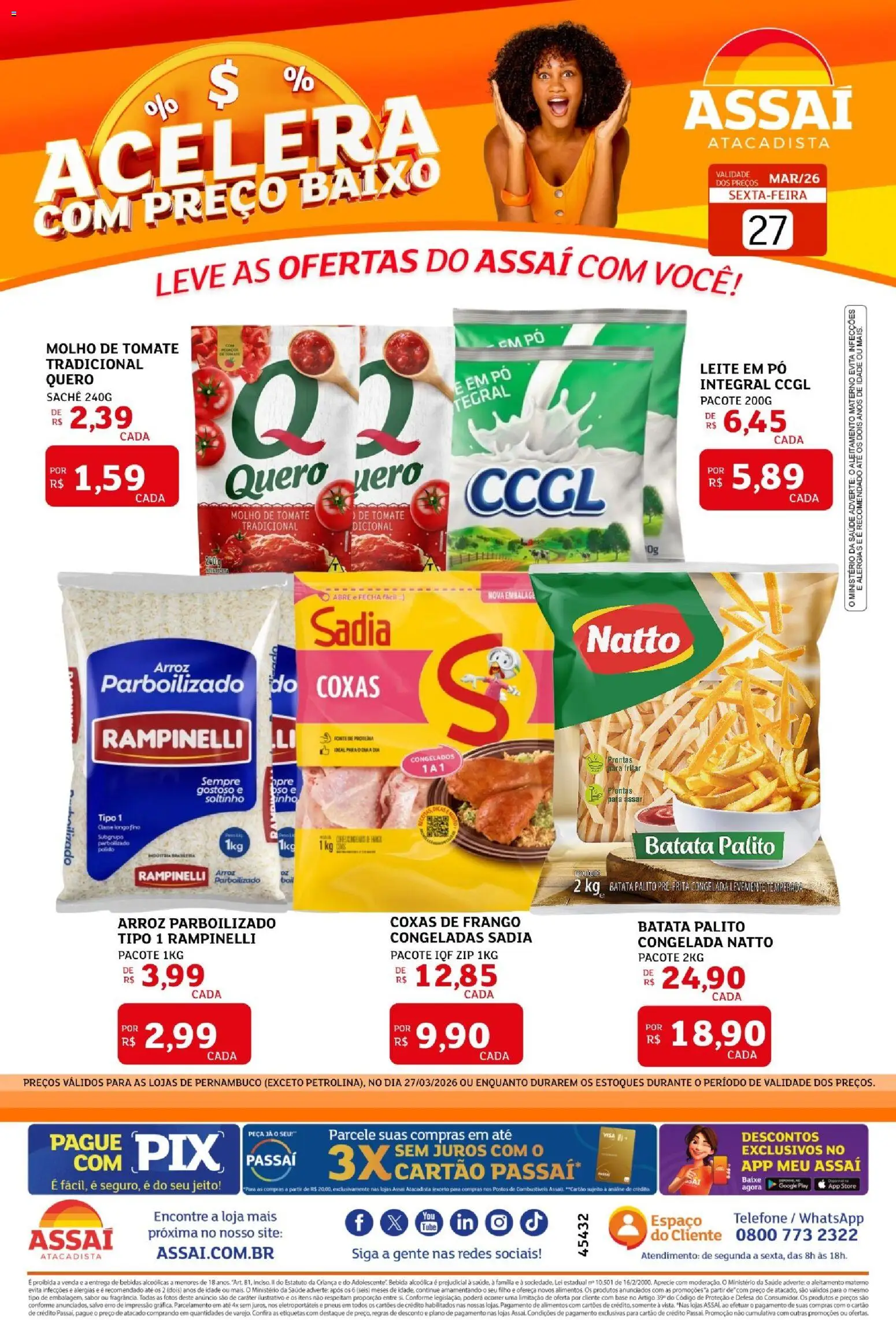 Assaí Atacadista Folheto - válido de 27.03.2026 | Página: 1 | Produtos: Baixo, Batata, Telefone, Frango
