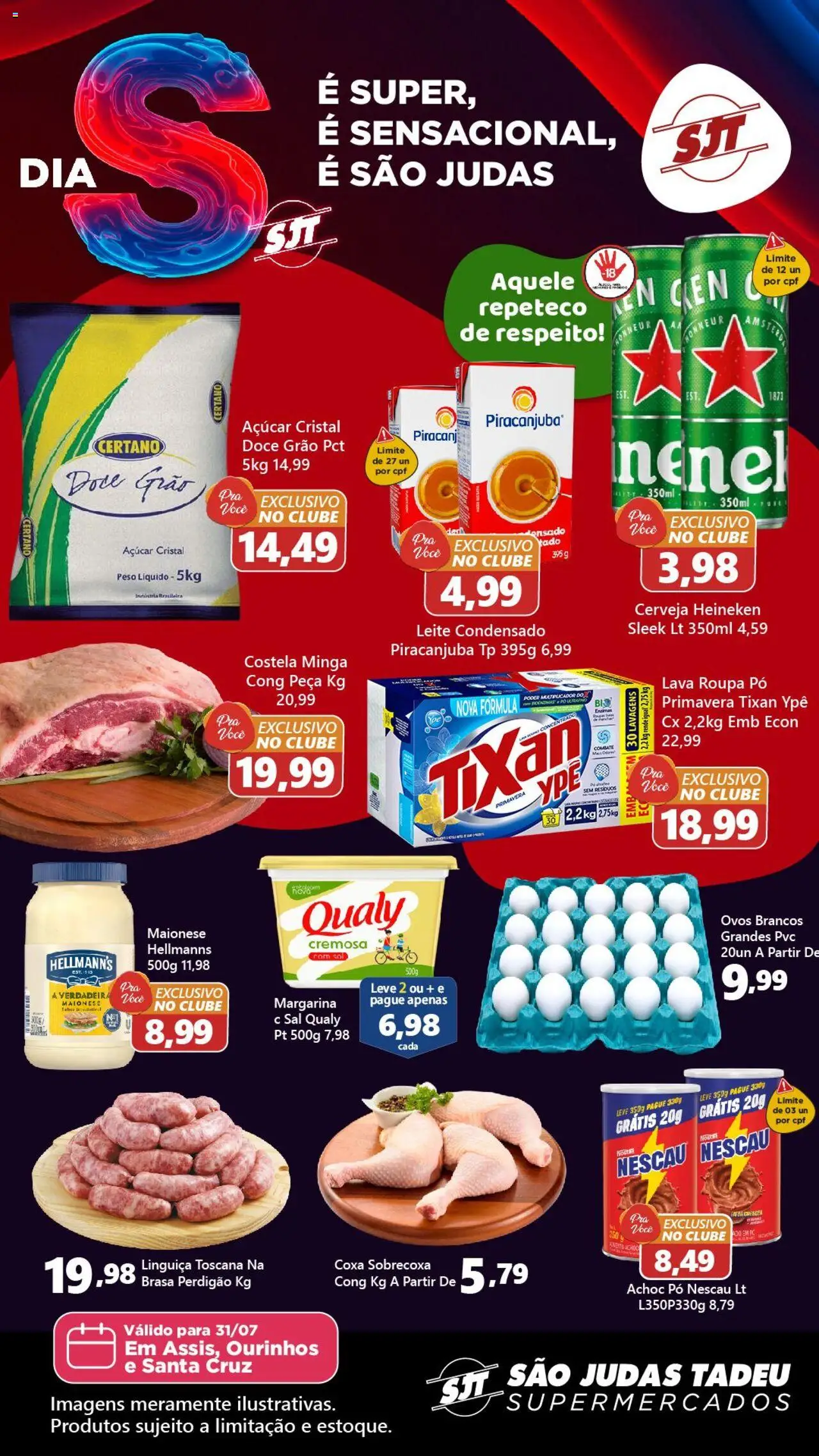 São Judas Tadeu Folheto - válido de 31.07.2025 | Página: 1 | Produtos: Leite, Cerveja Heineken, Açúcar, Maionese