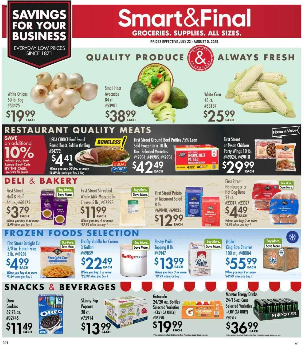 Smart & Final Business & Club Savings - valid from 23.07.2025 | Page: 1 | Products: Bakery, Cream, Cookies, Ice cream