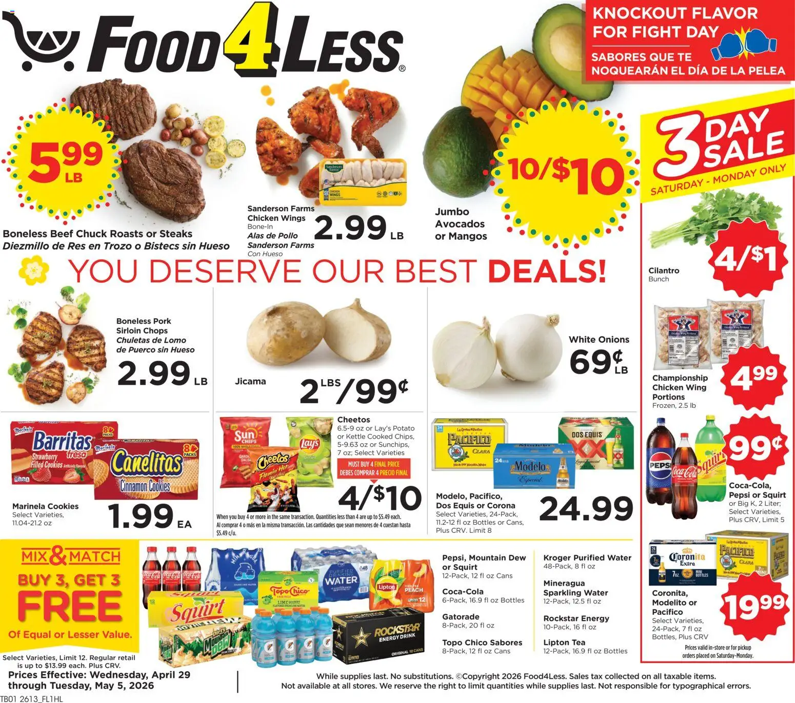 Food 4 Less Weekly Ad - valid from 29.04.2026 | Page: 1 | Products: Wine, Tea, Cookies, Lime