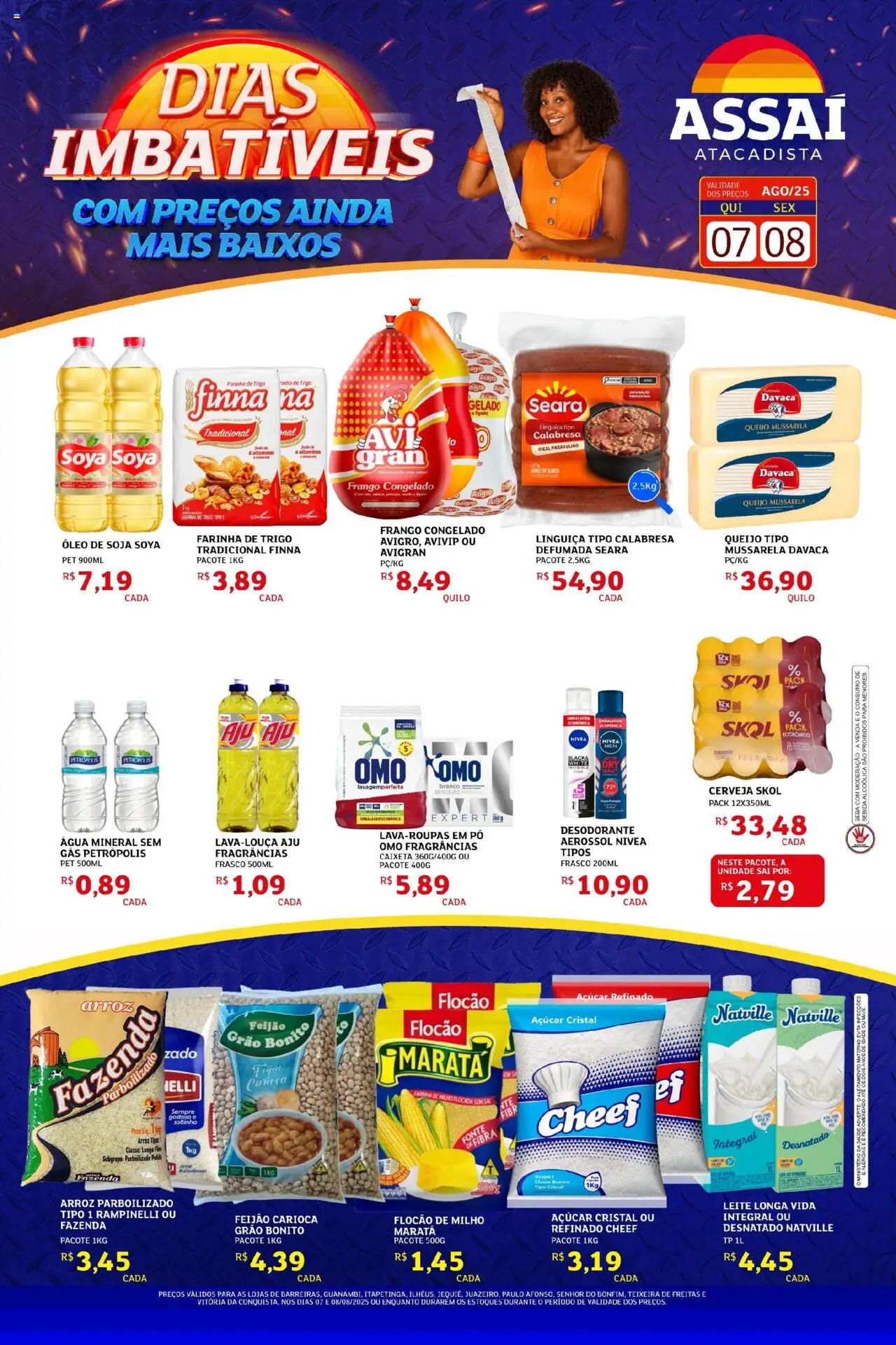 Assaí Atacadista Folheto - válido de 07.08.2025 | Página: 1 | Produtos: Linguiça, Arroz, Sal, Frango