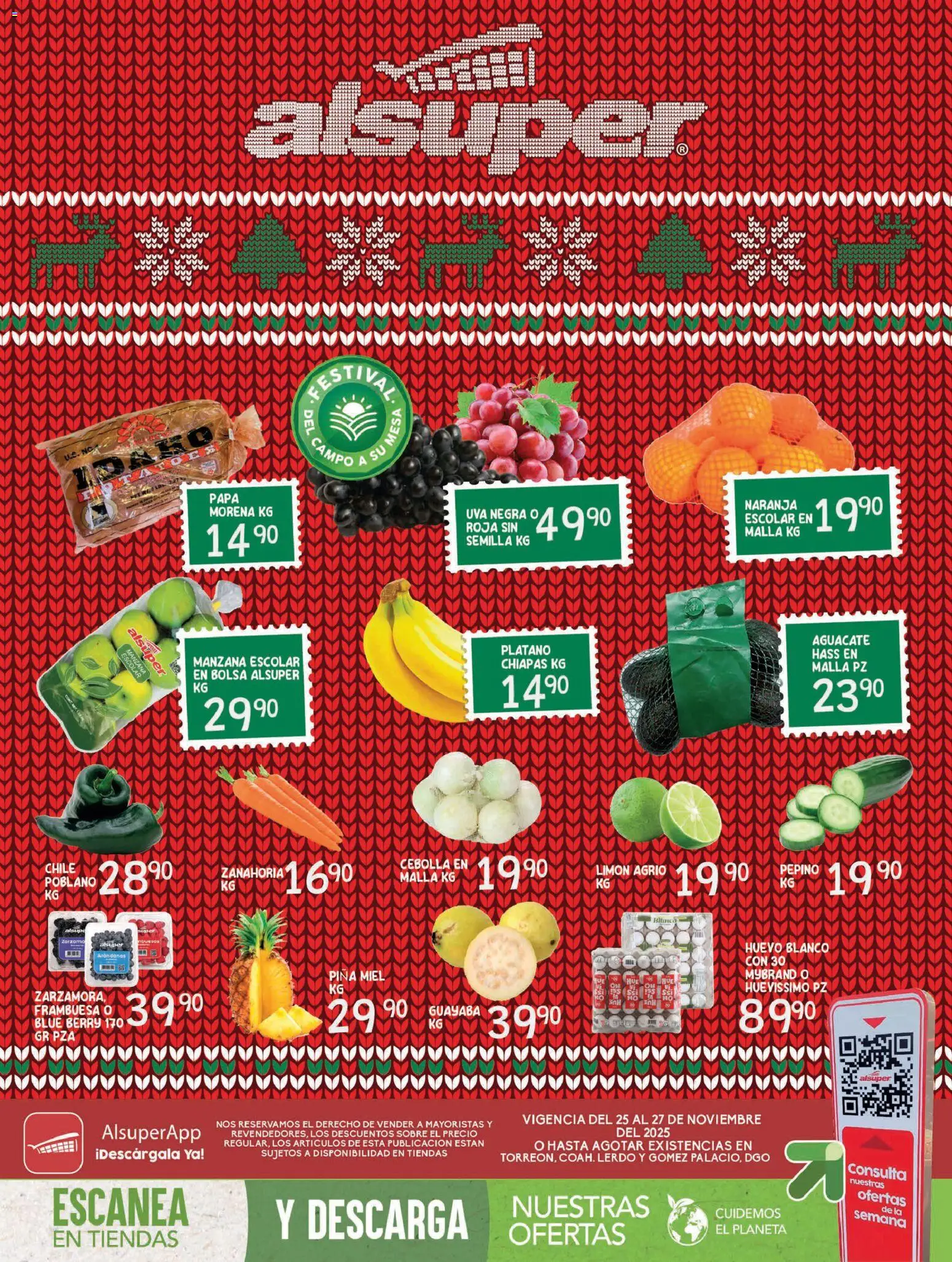 Nuevas ofertas de Alsuper válidas en toda la República Mexicana desde el 25.11.2025. ¡Encuentra las mejores ofertas en Alsuper folleto Laguna! | Página: 1 | Productos: Plátano, Papa, Arándanos, Zanahoria