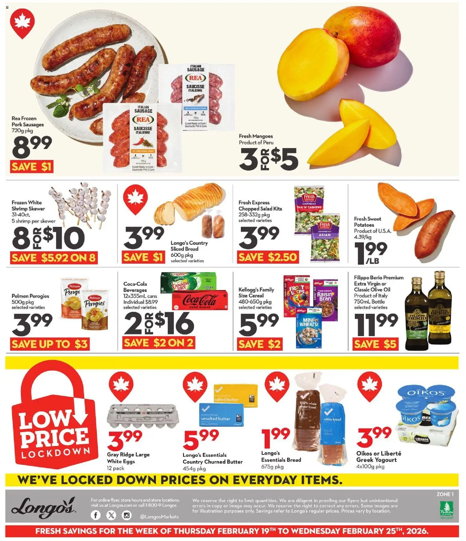 Longo's flyer valid from 19.02.2026 | Page: 3 | Products: Butter, Eggs, Oil, Bread