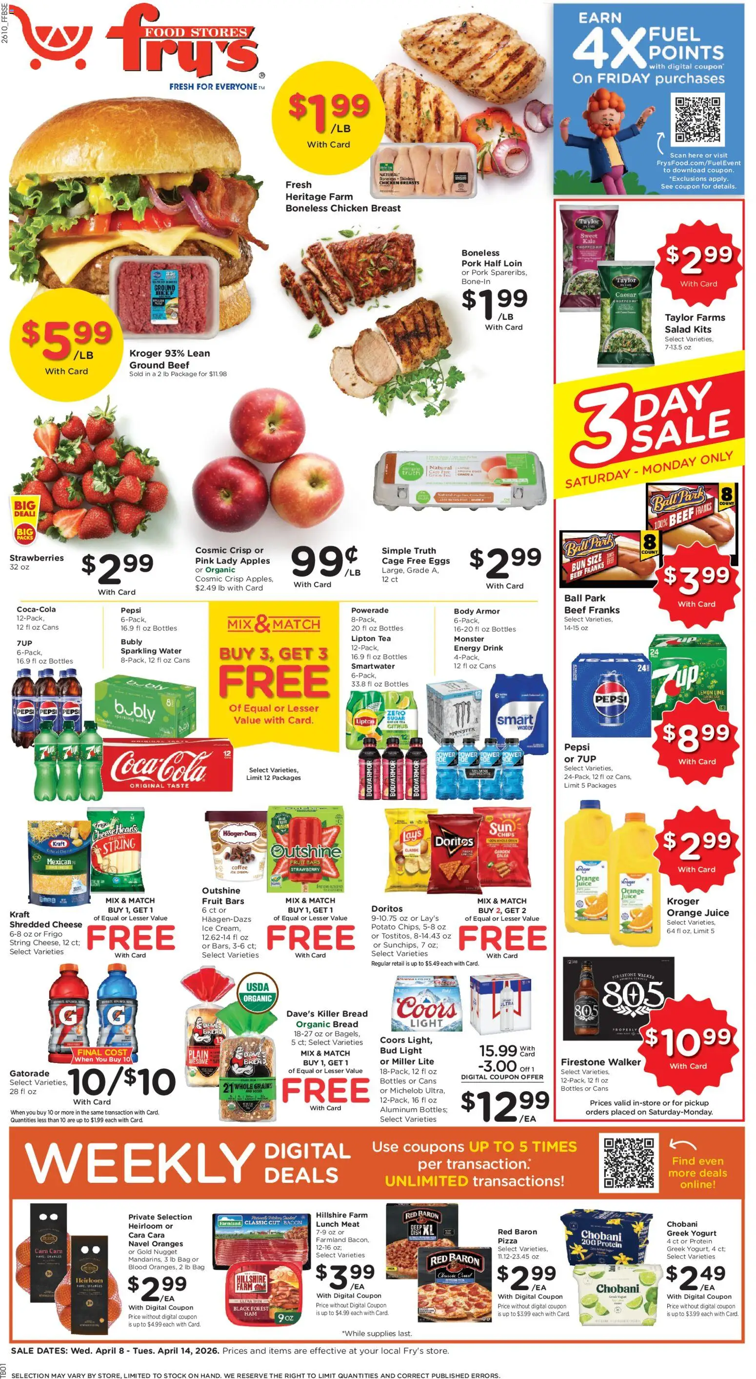 Fry's Food Weekly Ad - valid from 08.04.2026 | Page: 1 | Products: Green Tea, Yogurt, Juice, Salad