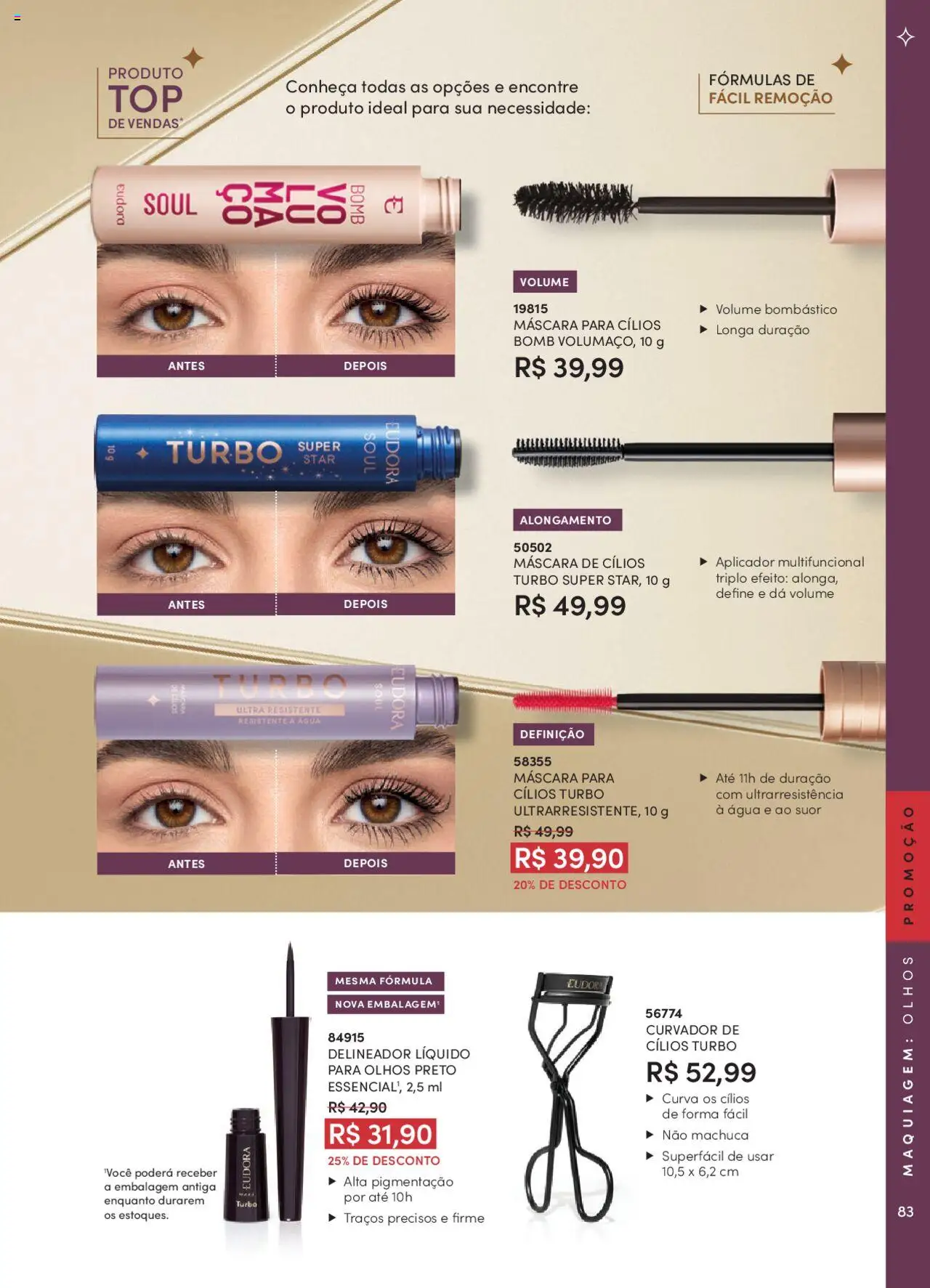 Eudora Folheto - válido de 07.10.2025 | Página: 83 | Produtos: Maquiagem, Máscara para cílios, Delineador, Multifuncional