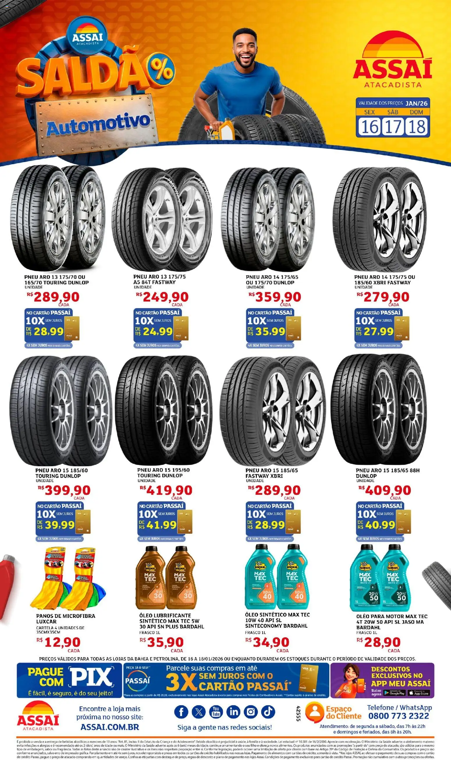 Assaí Atacadista Folheto - válido de 16.01.2026 | Página: 1 | Produtos: Pneu, Óleo, Pneus, Bebida