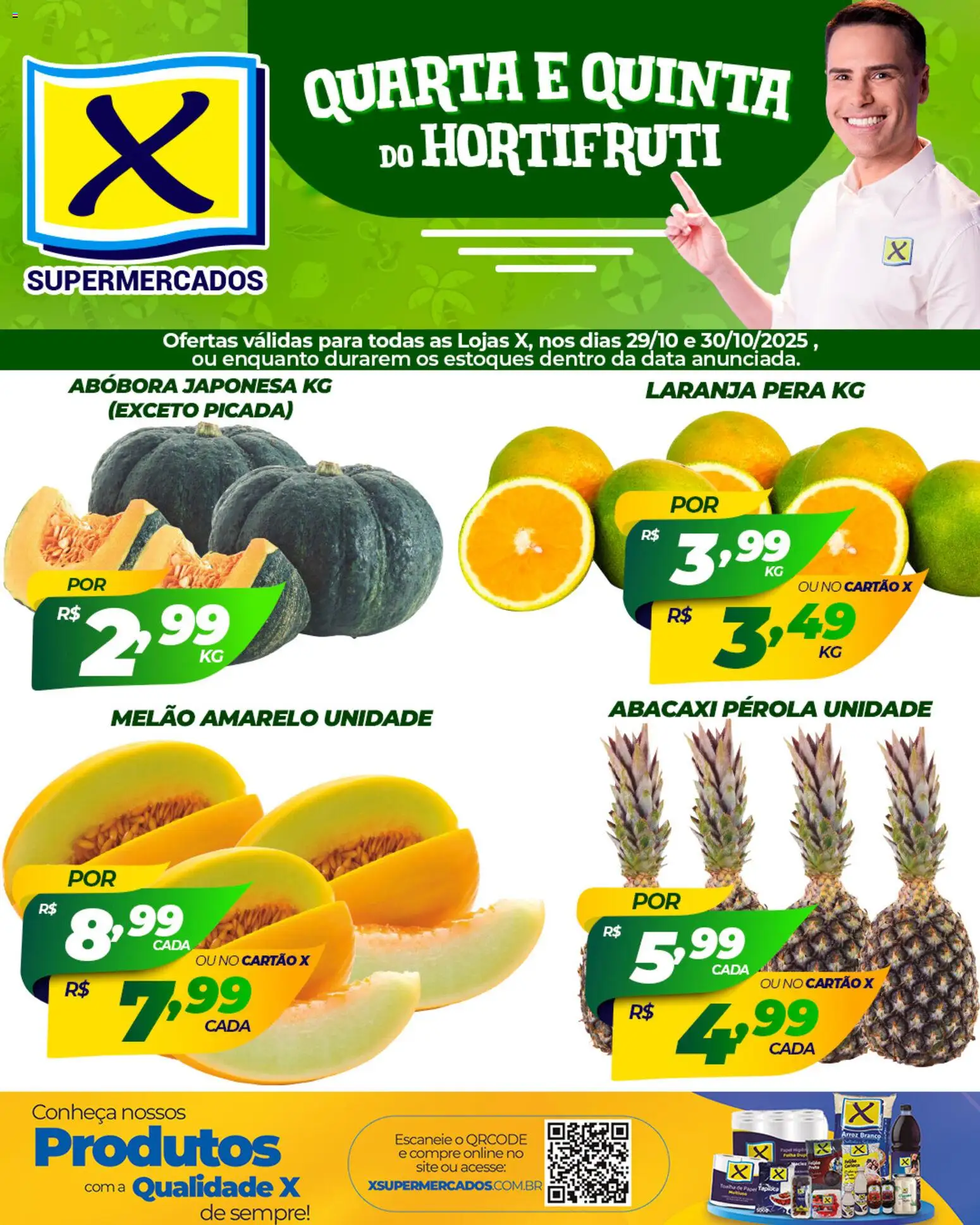 X Supermercados Folheto - válido de 29.10.2025 | Página: 2 | Produtos: Melão, Pera, Tapioca, Abacaxi
