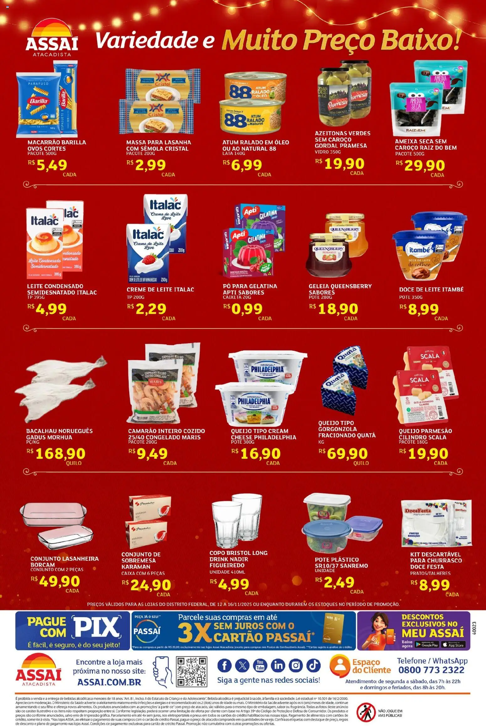 Assaí Atacadista Folheto - válido de 12.11.2025 | Página: 2 | Produtos: Bacalhau, Macarrão, Telefone, Doce de leite
