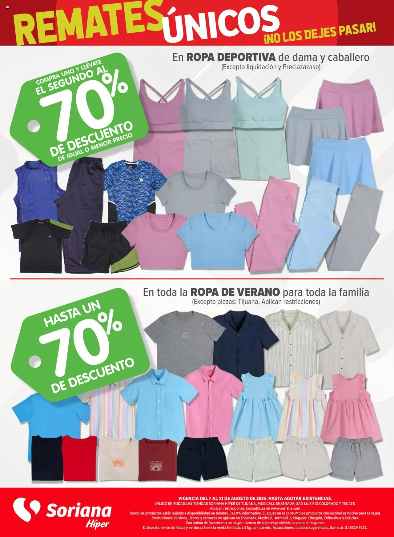 Nuevas ofertas de Soriana válidas en toda la República Mexicana desde el 07.08.2025. ¡Encuentra las mejores ofertas en Soriana - Fin de Semana Híper: Tijuana, Mexicali, Ensenada, San Luis Río Colorado y Tecate! | Página: 10 | Productos: Ropa