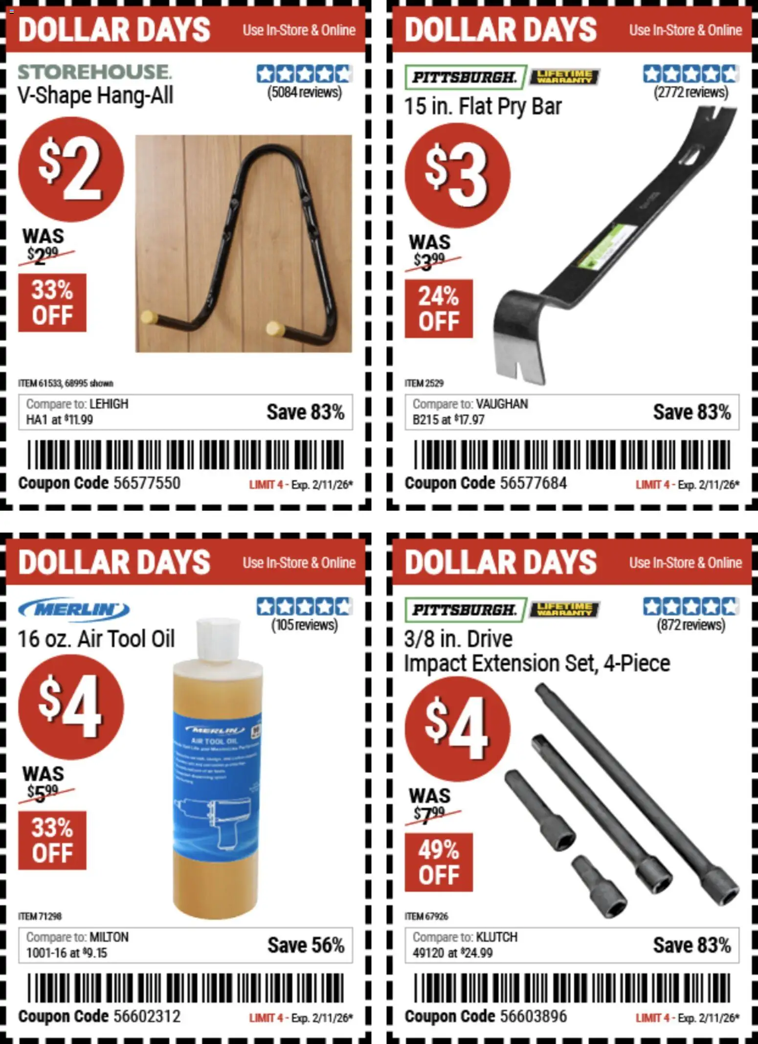 Harbor Freight Dollar Days - valid from 29.01.2026 | Page: 3 | Products: Pry Bar, Oil