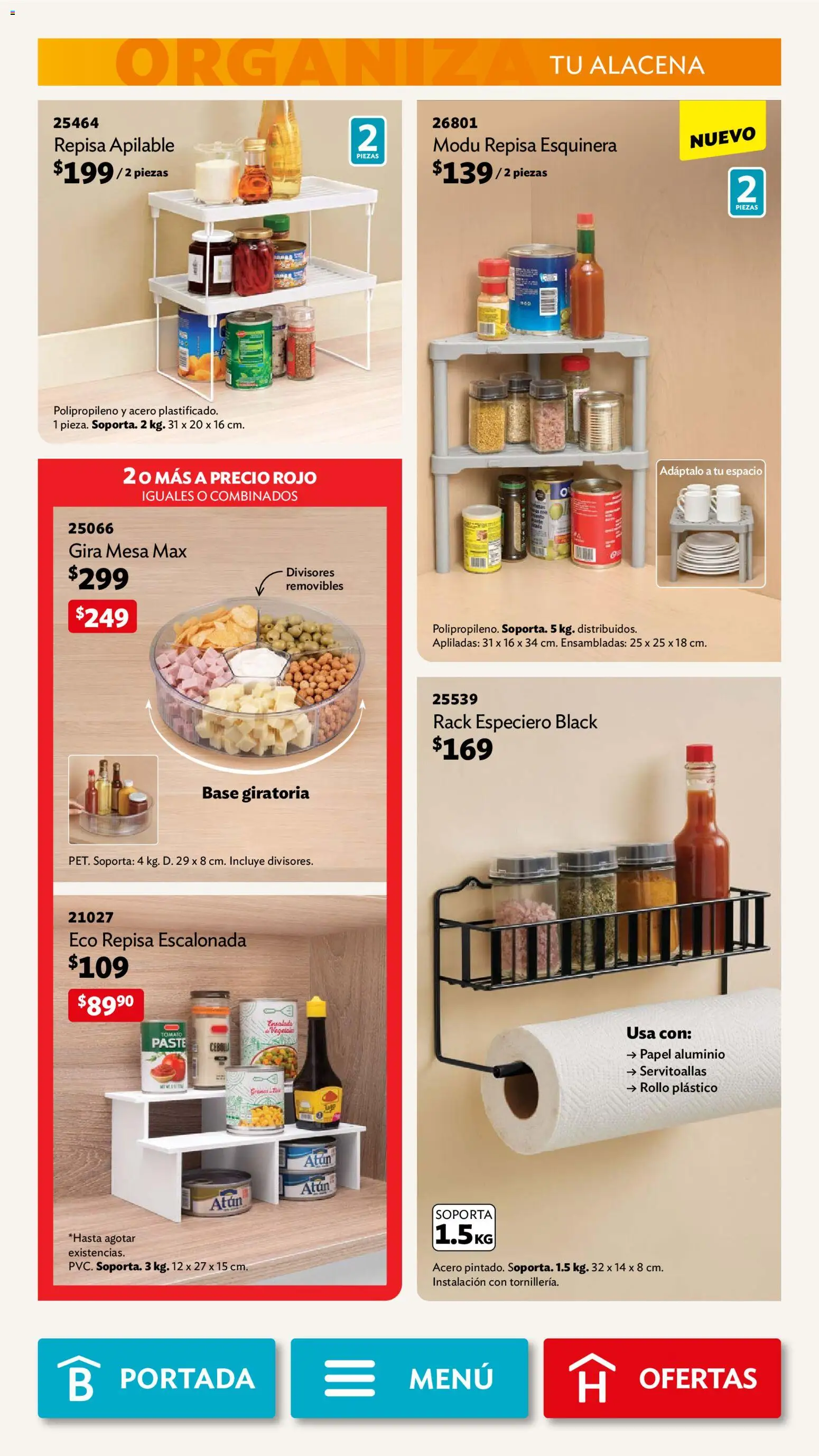 Nuevas ofertas de Betterware válidas en toda la República Mexicana desde el 02.03.2026. ¡Encuentra las mejores ofertas en Betterware campaña 3 2026! | Página: 47 | Productos: Cebolla, Repisa, Atún, Alacena