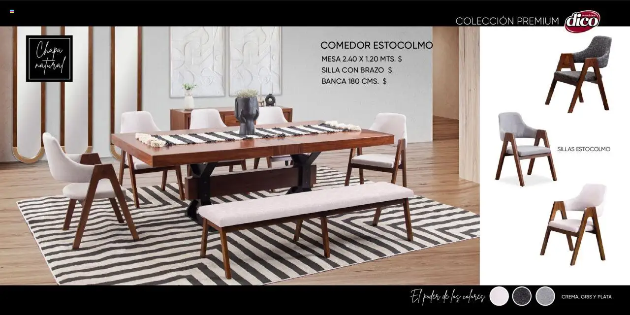 Nuevas ofertas de Muebles Dico válidas en toda la República Mexicana desde el 25.10.2024. ¡Encuentra las mejores ofertas en Muebles Dico catálogo Colleción Premium ! | Página: 35 | Productos: Silla, Chapa, Mesa