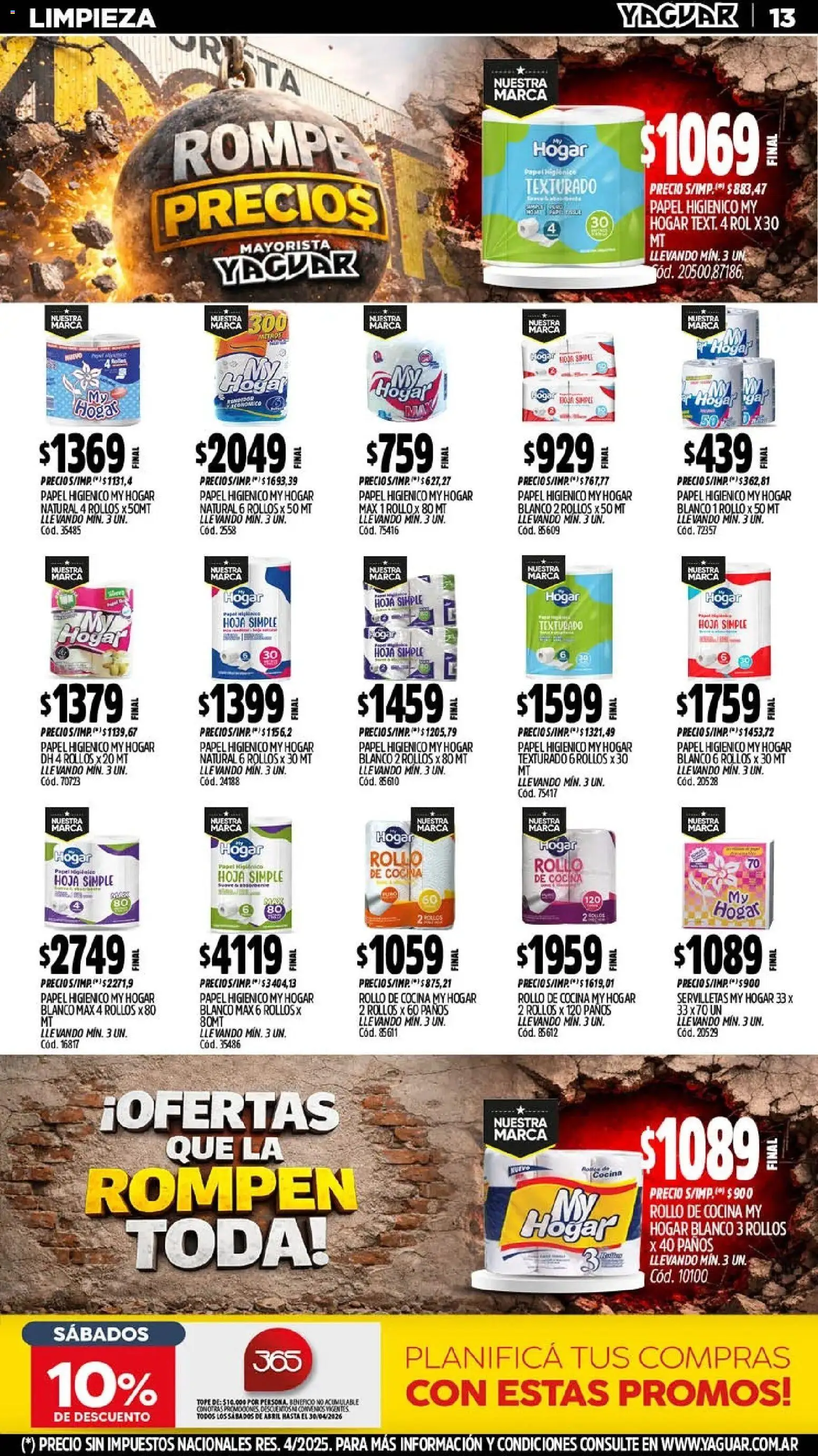 Yaguar - Oferta Semanal Mar del Plata │ válido desde el 20.04.2026 | Página: 13 | Productos: Papel higiénico, Cocina, Servilletas