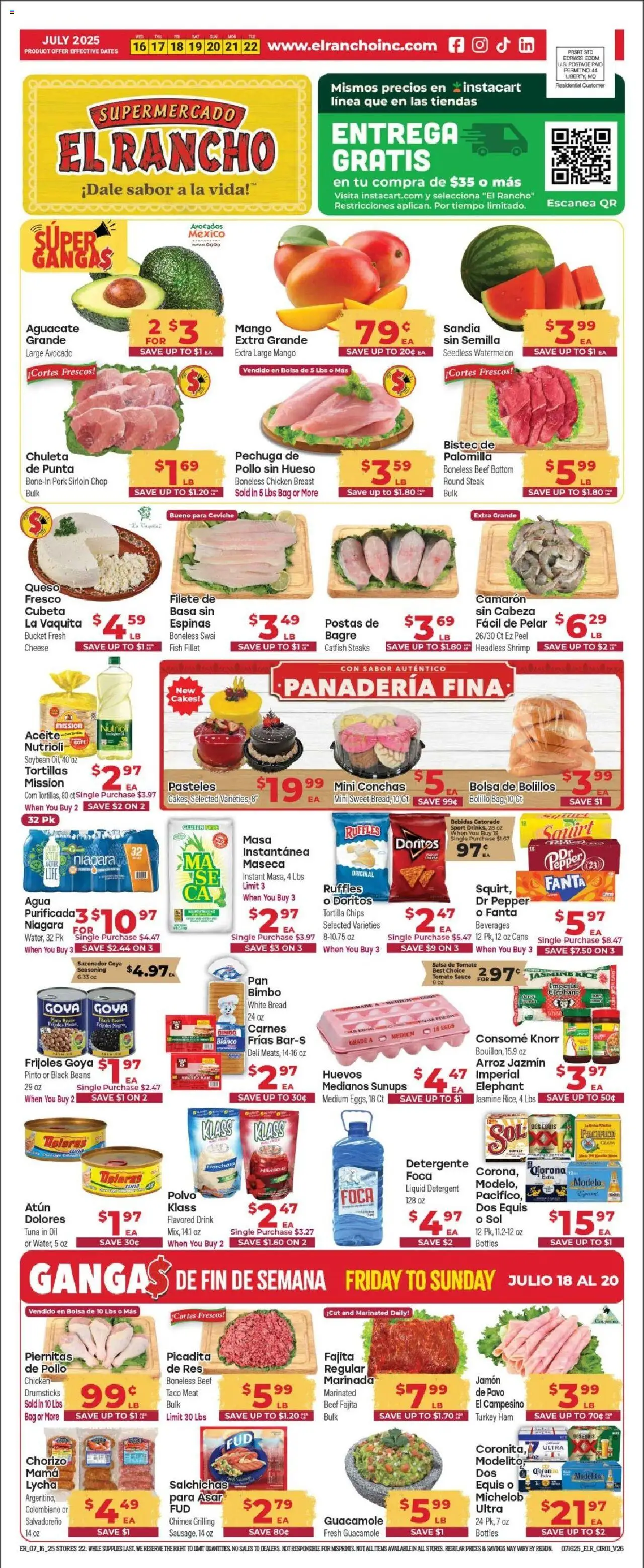 El Rancho Weekly Ad 2 - valid from 16.07.2025 | Page: 1 | Products: Oil, Pork, Beef, Avocado