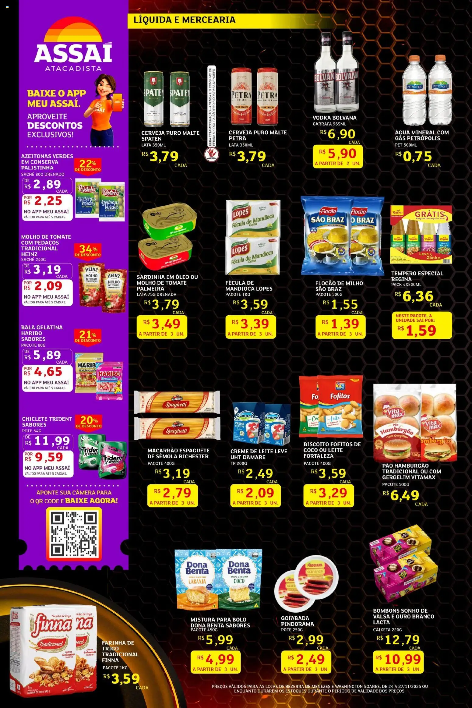 Assaí Atacadista Folheto - válido de 24.11.2025 | Página: 2 | Produtos: Farinha de trigo, Cerveja, Creme de leite, Goiabada
