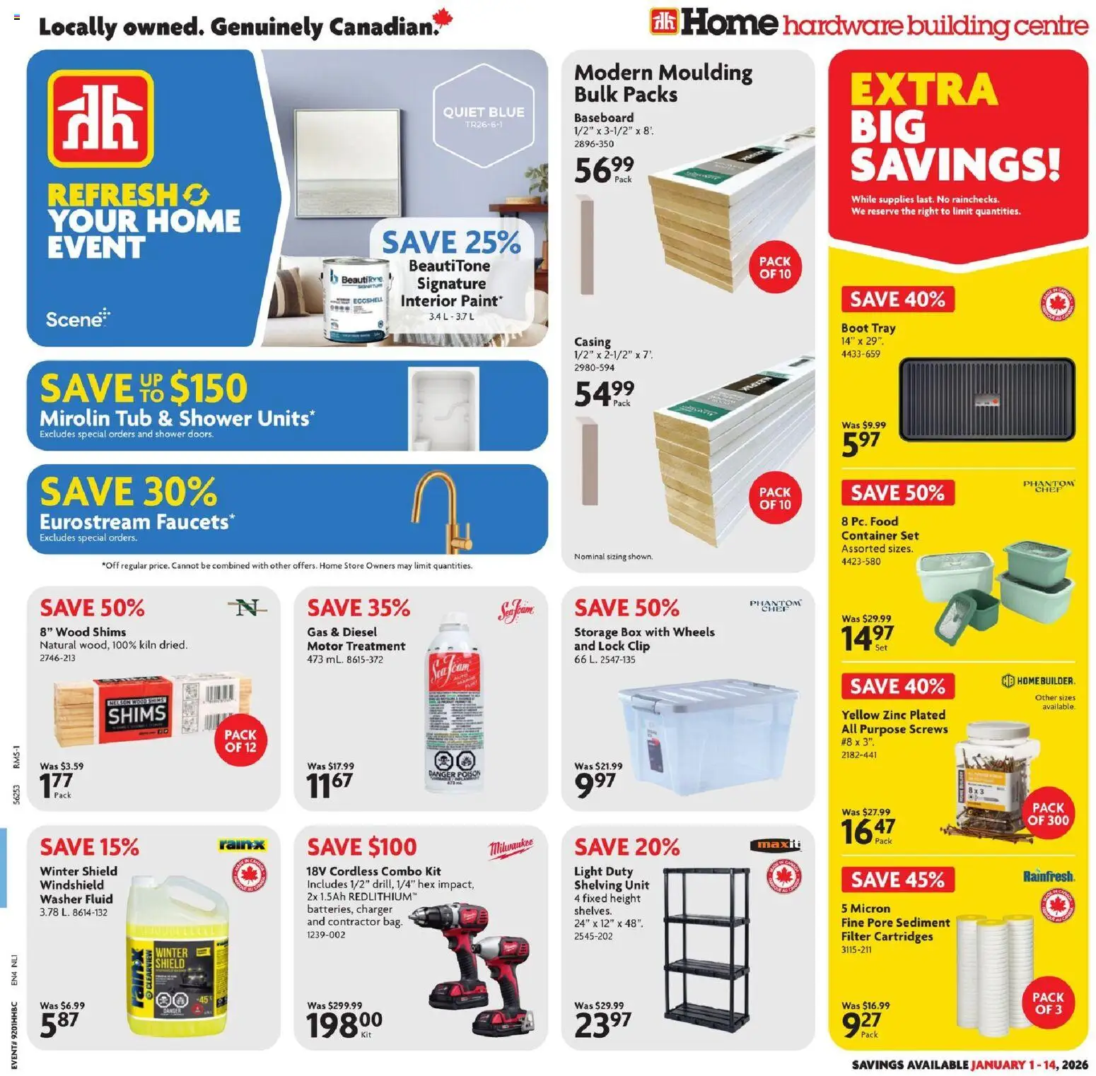Home Hardware flyer valid from 01.01.2026 | Page: 1 | Products: Box, Shower
