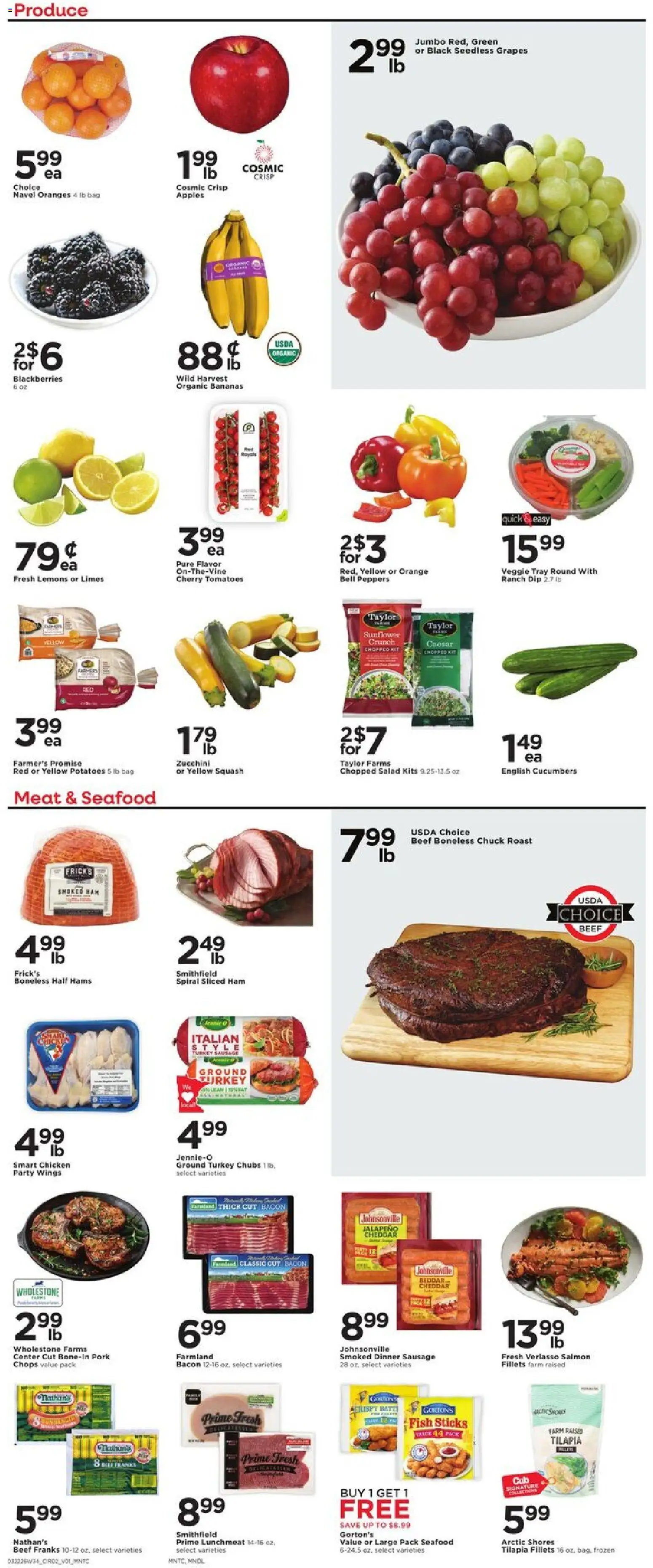 Cub Foods Weekly Ad - valid from 22.03.2026 | Page: 4 | Products: Squash, Beef, Salad, Seafood