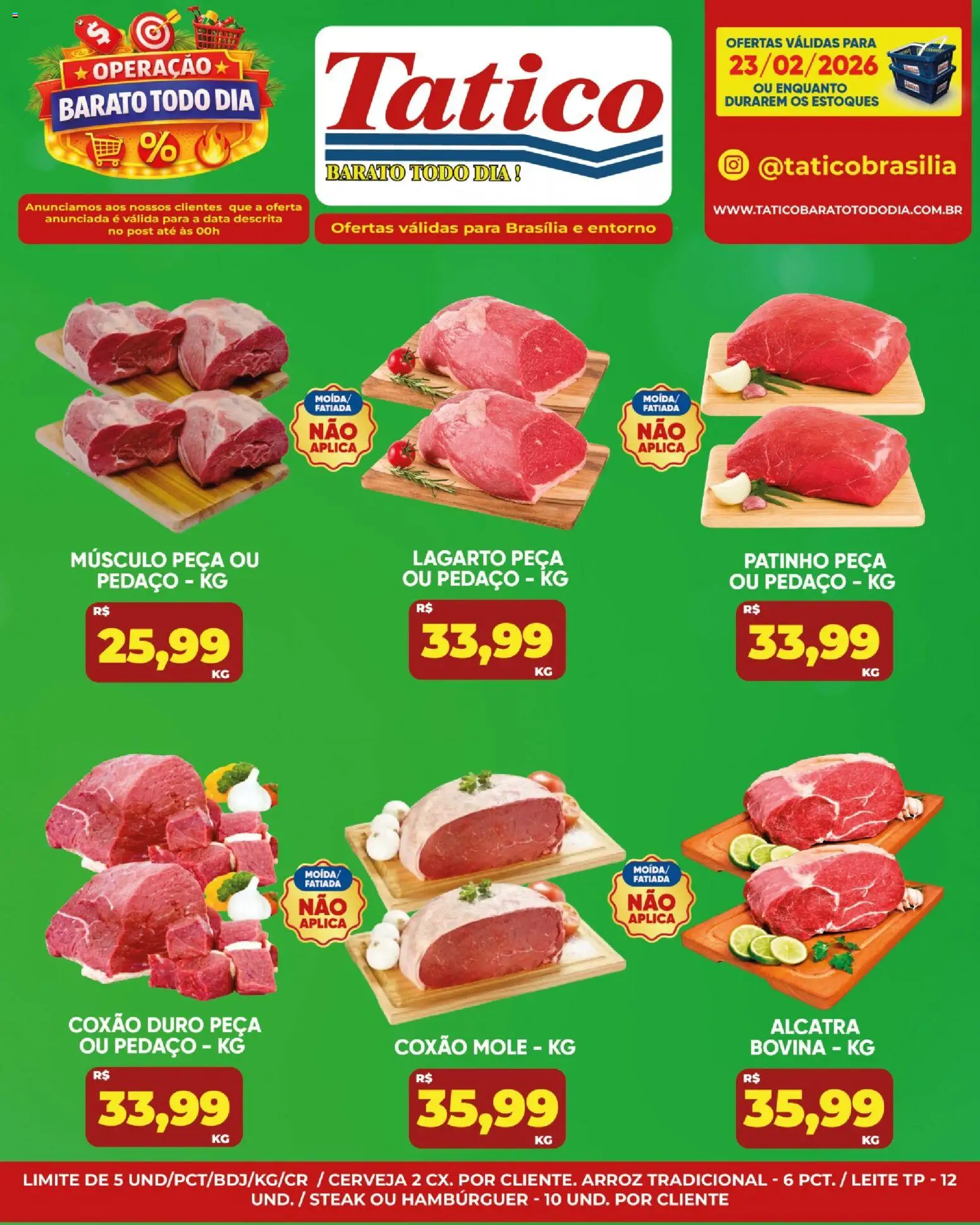 Tatico Folheto - válido de 23.02.2026 | Página: 12 | Produtos: Alcatra, Cerveja, Arroz, Hambúrguer