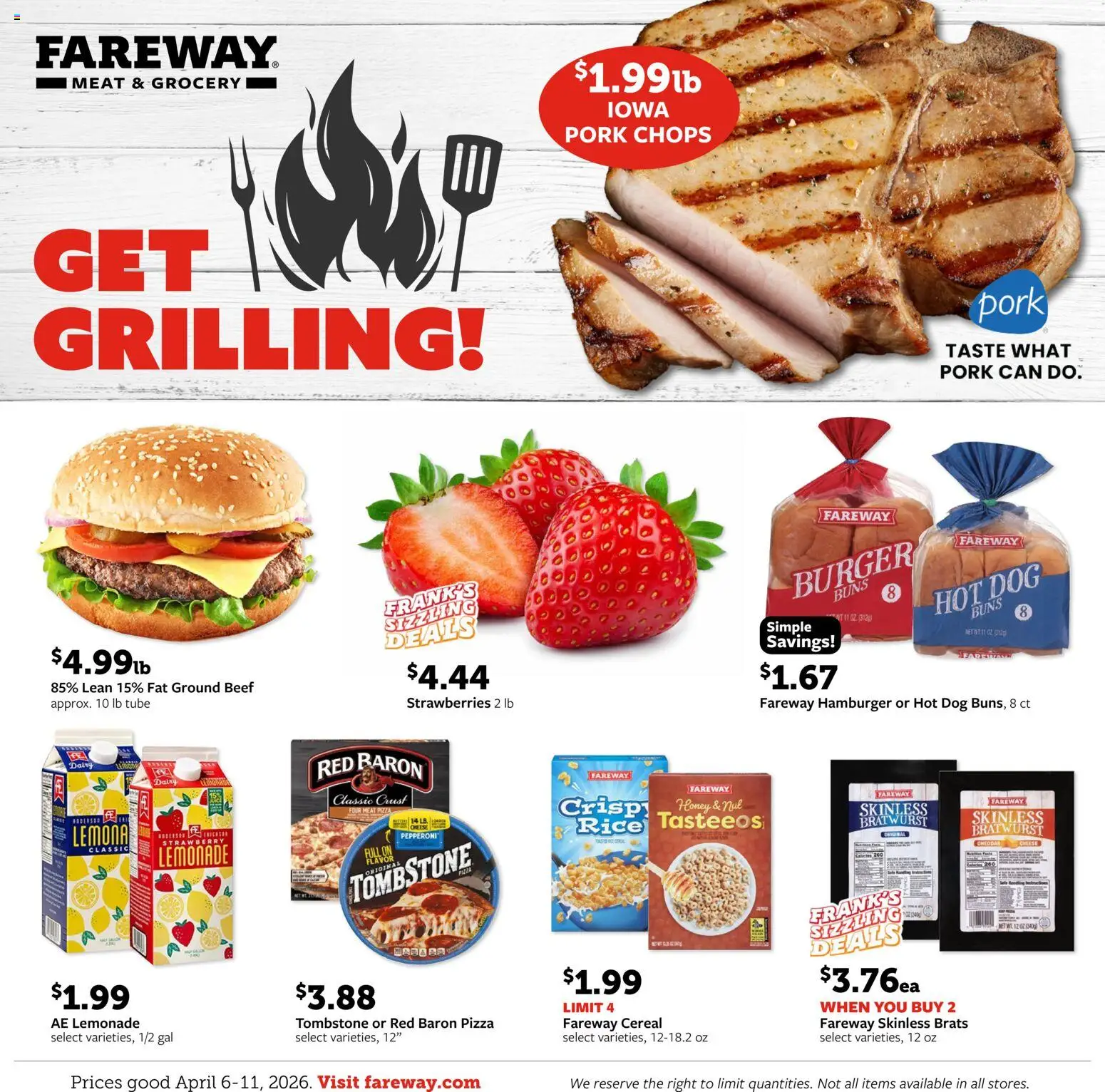 Fareway Weekly Ad - valid from 06.04.2026 | Page: 1 | Products: Cheese, Pizza, Beef, Strawberries