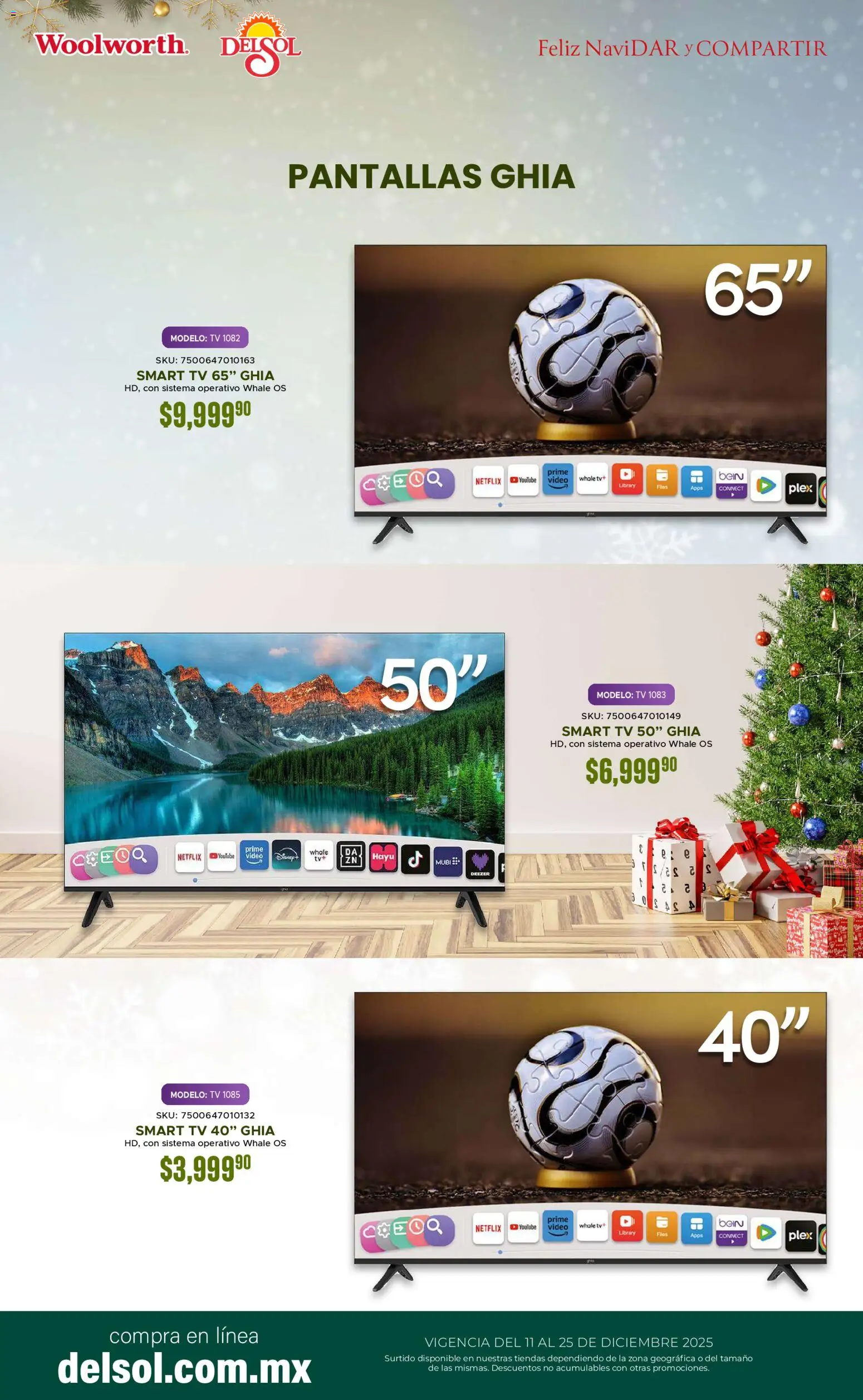 Nuevas ofertas de Del Sol y Woolworth válidas en toda la República Mexicana desde el 11.12.2025. ¡Encuentra las mejores ofertas en Del Sol y Woolworth catálogo! | Página: 16 | Productos: Pantallas, Video