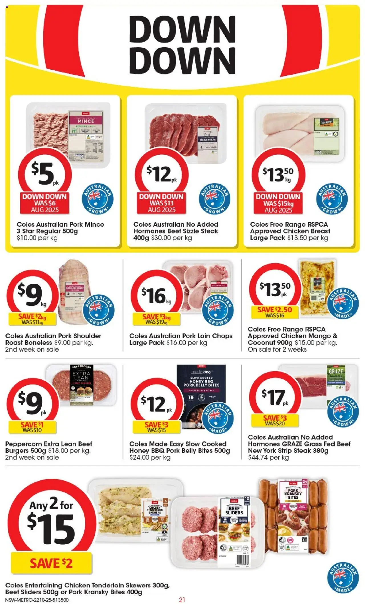Coles catalogue - valid from 22.10.2025 | Page: 21 | Products: Chicken, Pork, Steak, Mango