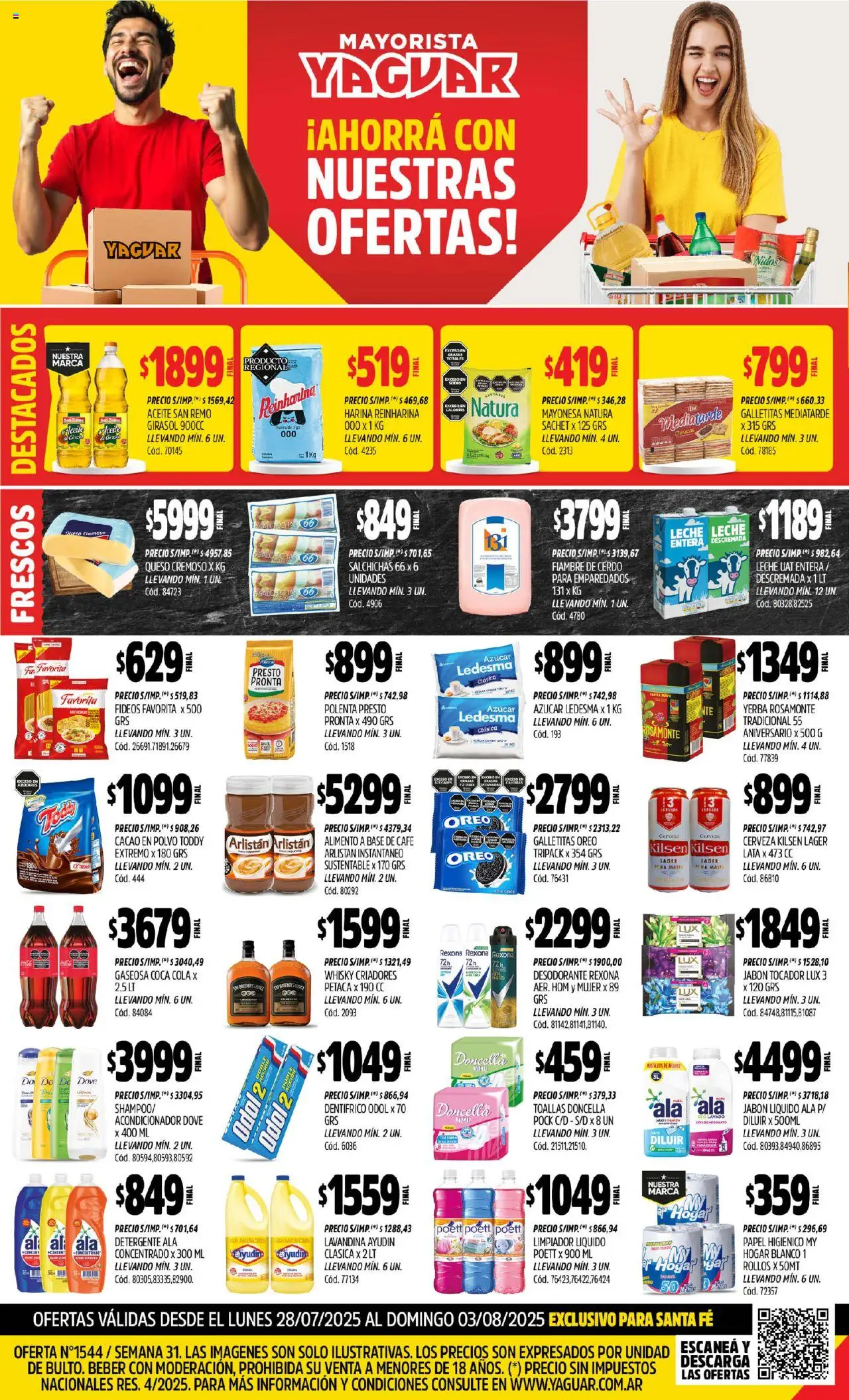 Yaguar - Santa Fe │ válido desde el 28.07.2025 | Página: 1 | Productos: Lavandina, Galletitas, Detergente, Leche