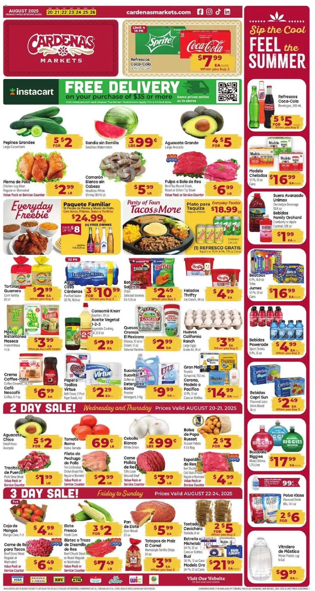 Cardenas Weekly Ad - CA - valid from 20.08.2025 | Page: 1 | Products: Bath, Bread, Juice, Watermelon