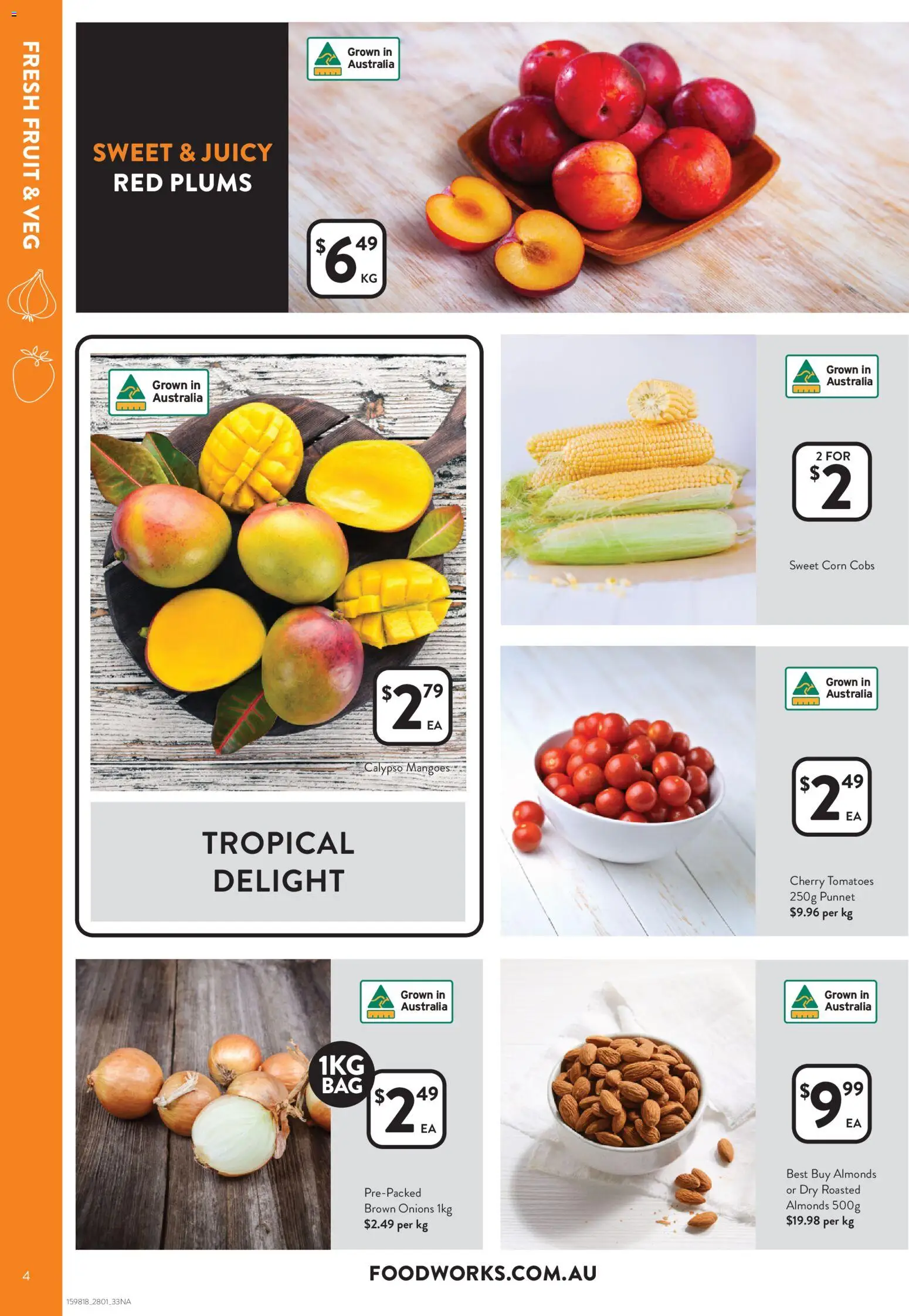 Foodworks catalogue - valid from 28.01.2026 | Page: 4 | Products: Almonds, Tomatoes, Onions, Plums