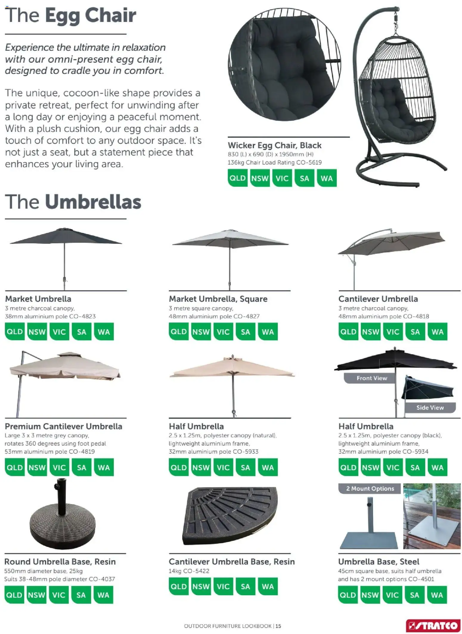 Stratco catalogue - valid from 04.12.2025 | Page: 15 | Products: Chair, Outdoor furniture, Umbrella
