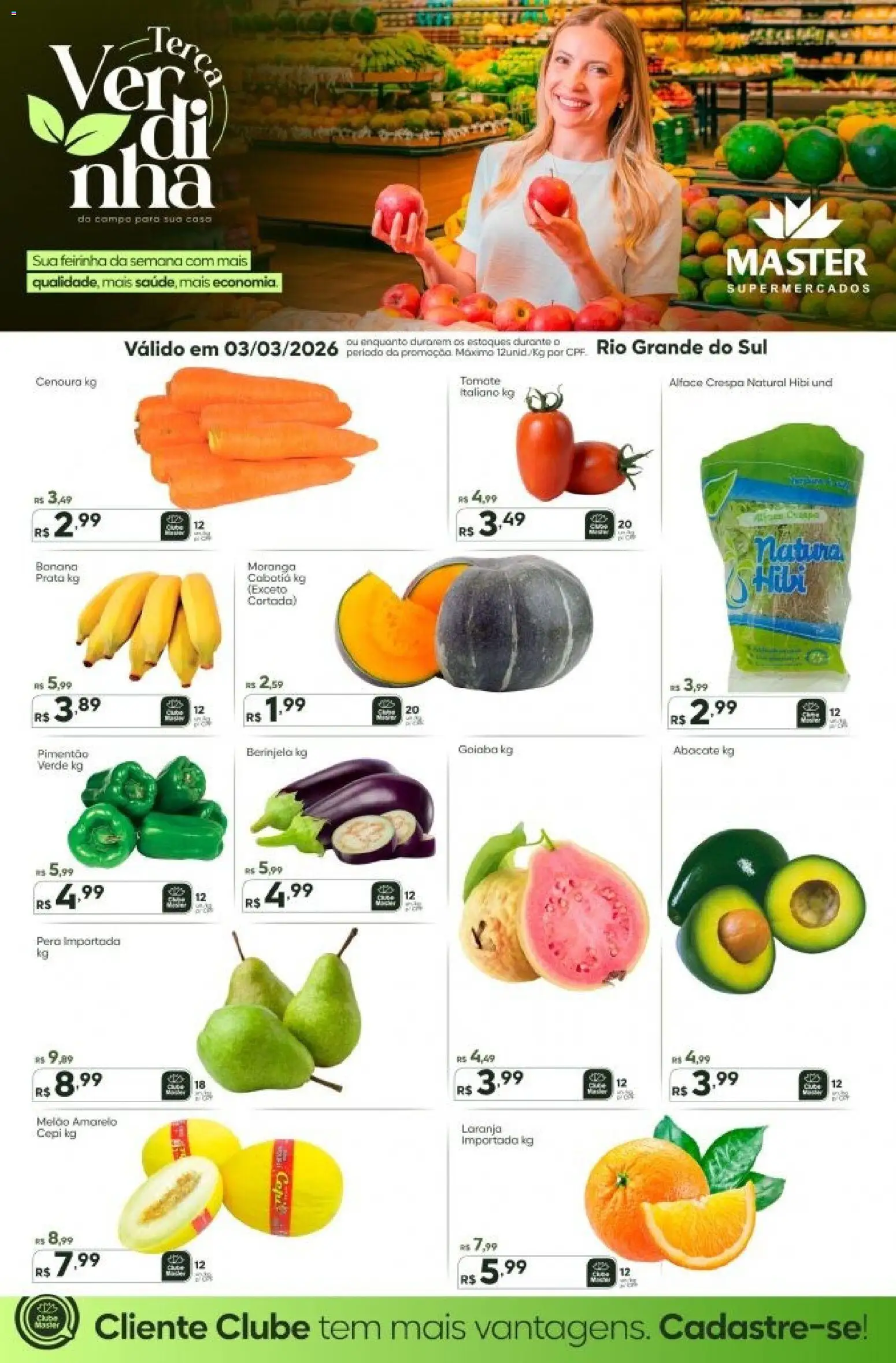 Master Folheto - válido de 03.03.2026 | Página: 1 | Produtos: Berinjela, Pimentão, Cenoura, Alface