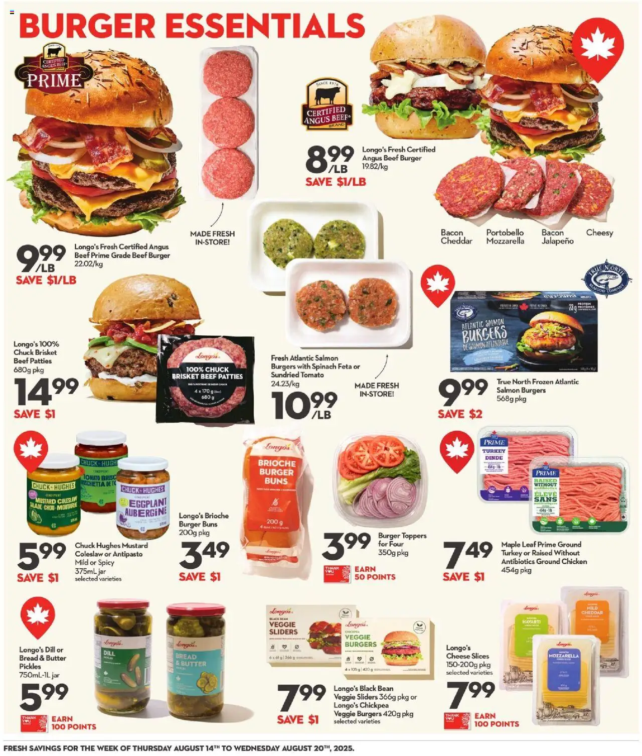 Longo's flyer valid from 14.08.2025 | Page: 11 | Products: Beef, Cheese, Bread, Chicken