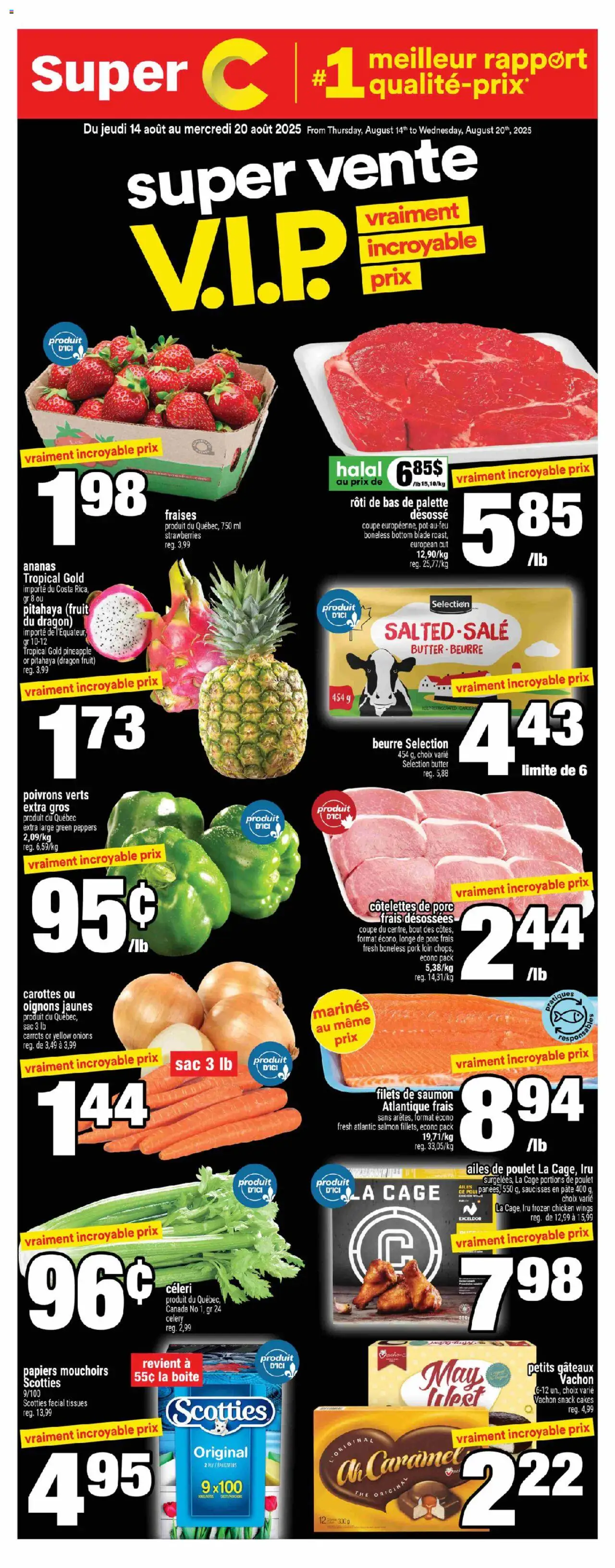 Super C flyer valid from 14.08.2025 | Page: 1 | Products: Pineapple, Butter, Chicken, Pork