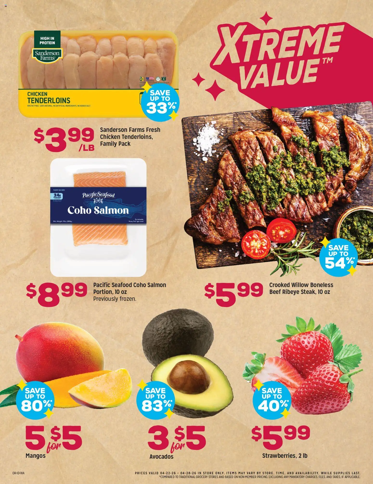 Grocery Outlet Weekly Ad - ID - valid from 22.04.2026 | Page: 2 | Products: Beef, Seafood, Weight