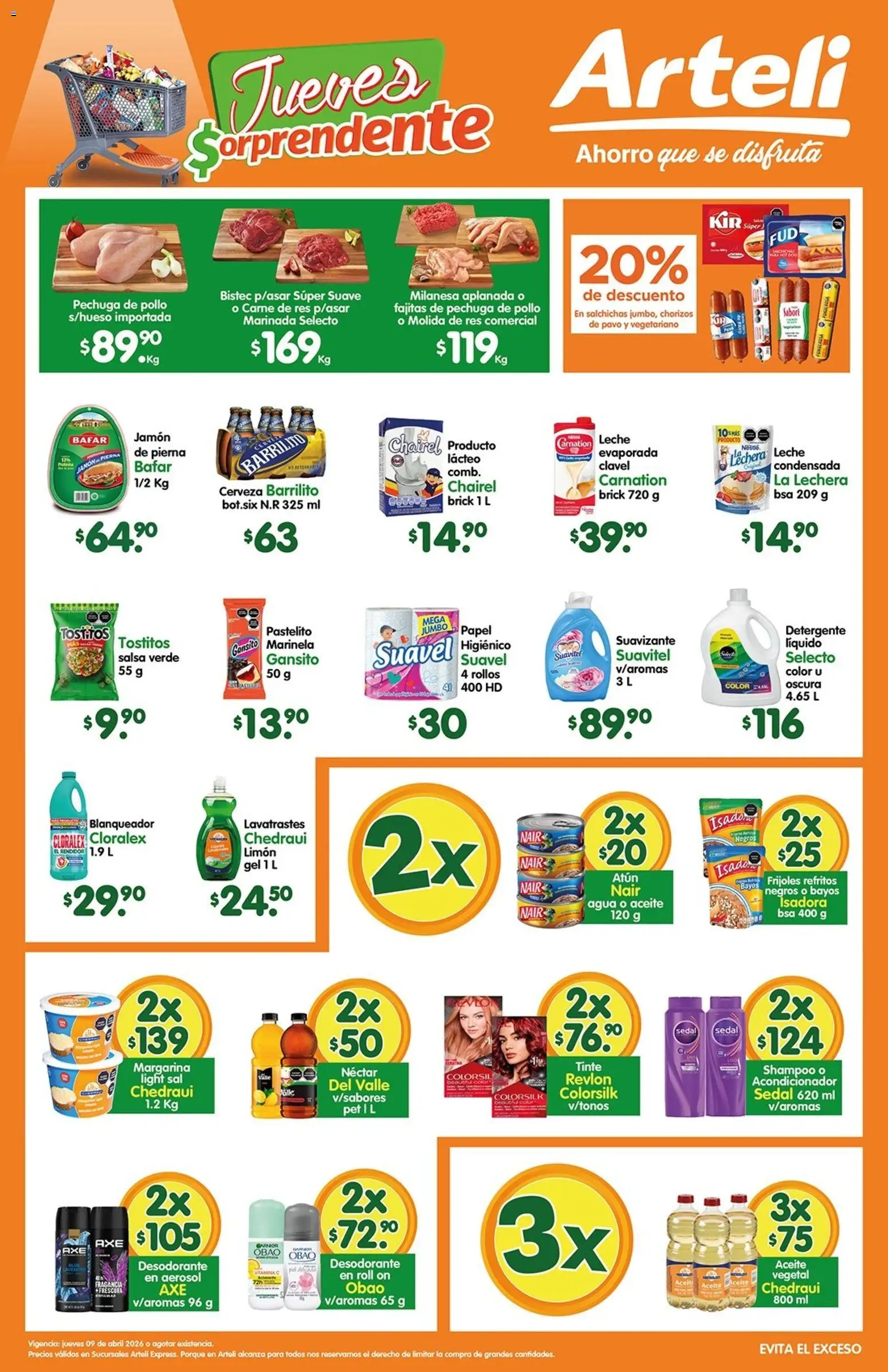 Nuevas ofertas de Arteli válidas en toda la República Mexicana desde el 09.04.2026. ¡Encuentra las mejores ofertas en Arteli folleto Express! | Página: 1 | Productos: Sal, Limón, Margarina, Acondicionador