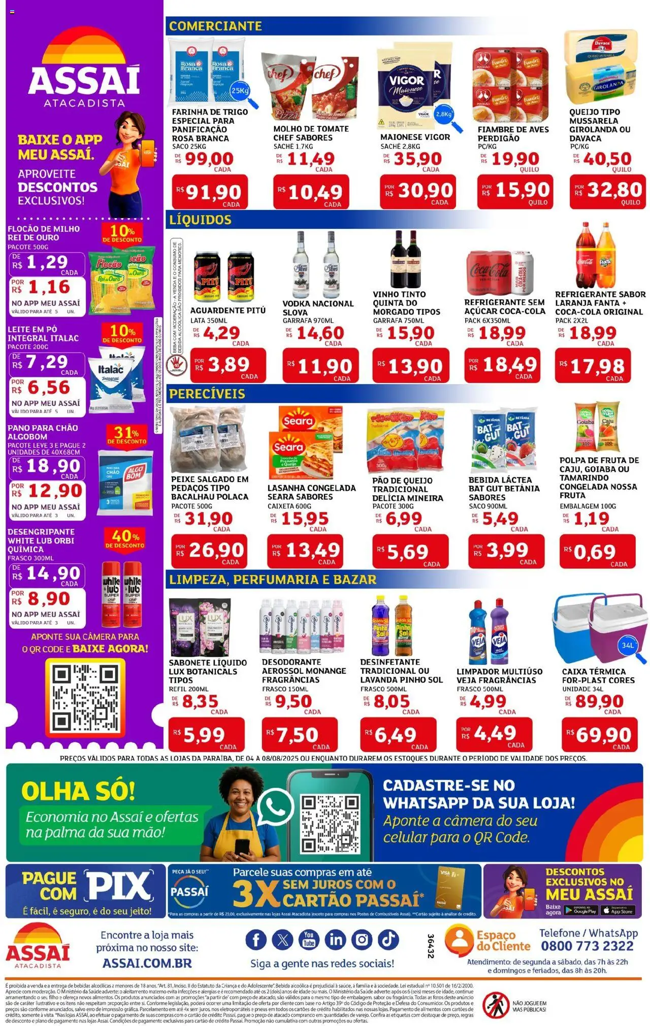 Assaí Atacadista Folheto - válido de 04.08.2025 | Página: 2 | Produtos: Limpador multiuso, Telefone, Maionese, Pão de queijo