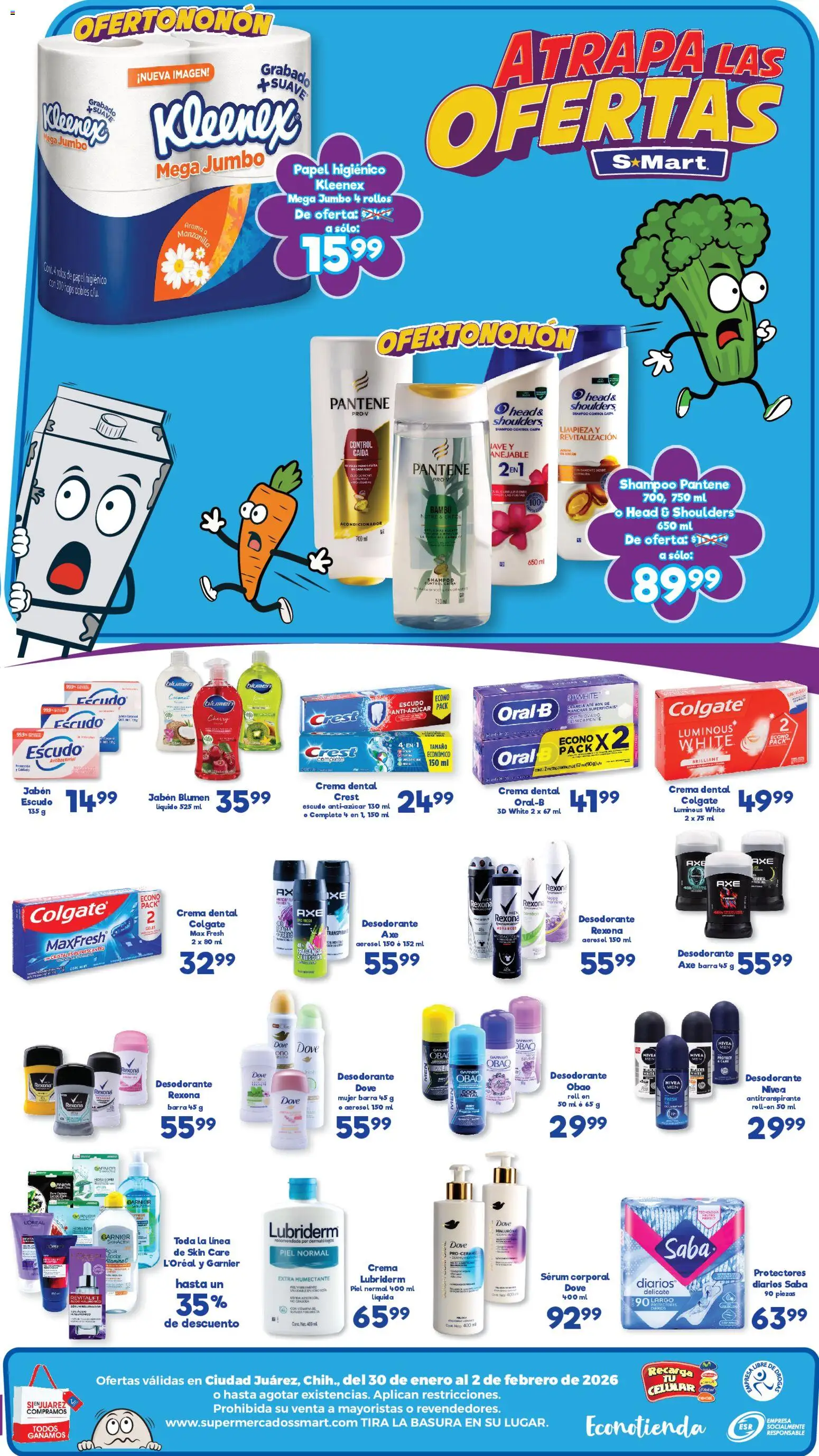 Nuevas ofertas de S-Mart válidas en toda la República Mexicana desde el 30.01.2026. ¡Encuentra las mejores ofertas en S-Mart folleto Ofertas de feria Juárez! | Página: 2 | Productos: Desodorante, Serum, Crema, Jabón