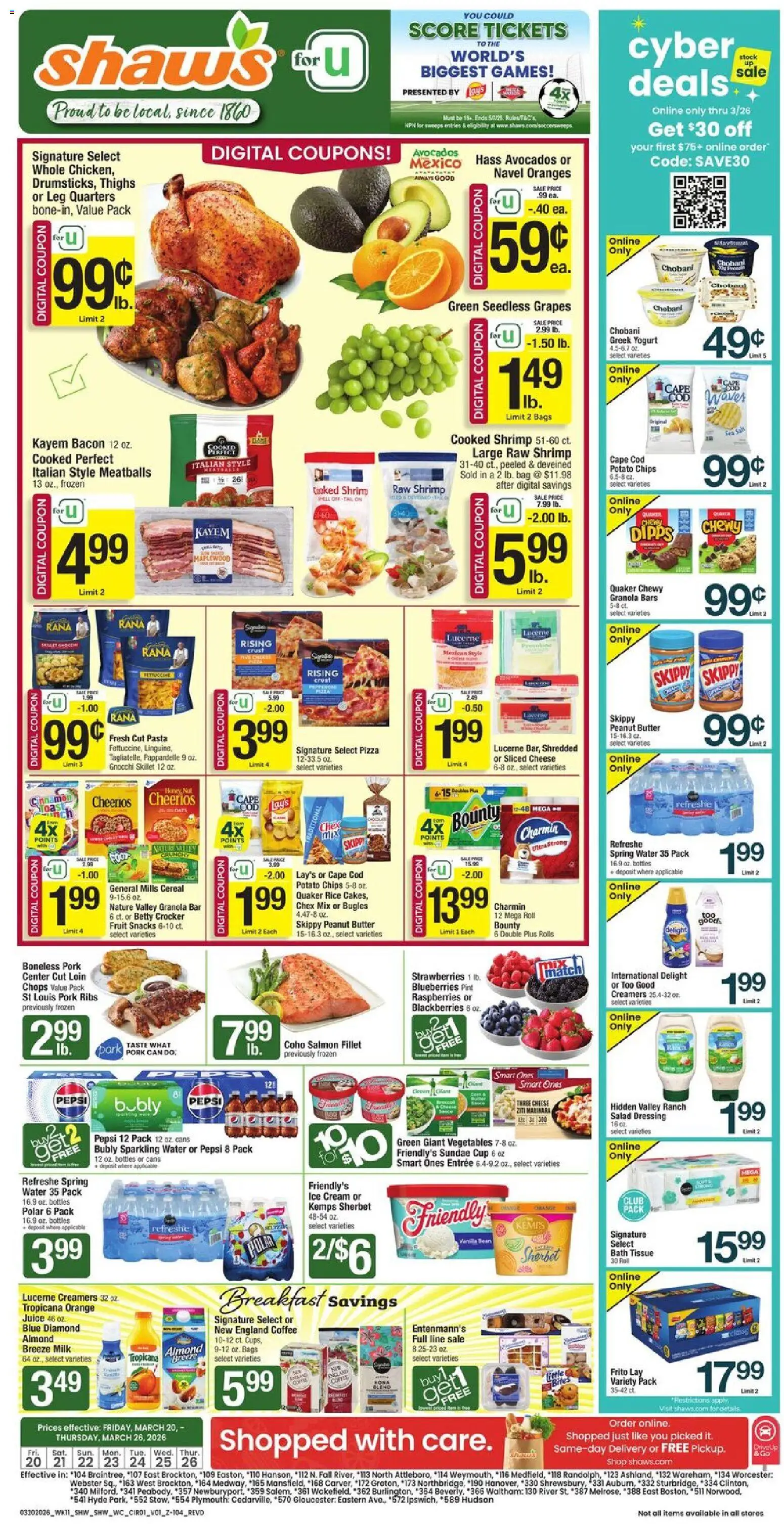 Shaw's Weekly Ad - MA - valid from 20.03.2026 | Page: 1 | Products: Skillet, Juice, Ice cream, Vegetables