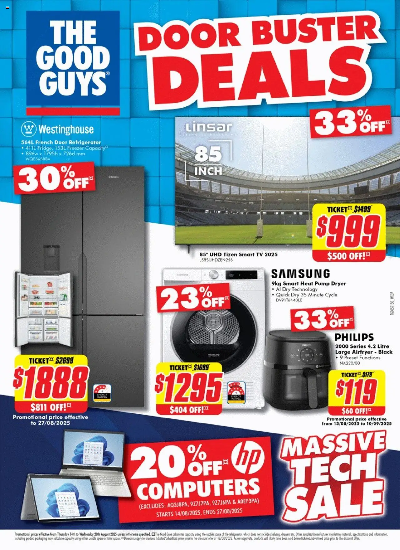The Good Guys catalogue - valid from 13.08.2025 | Page: 4 | Products: Freezer, Refrigerator, Dryer, Smart tv