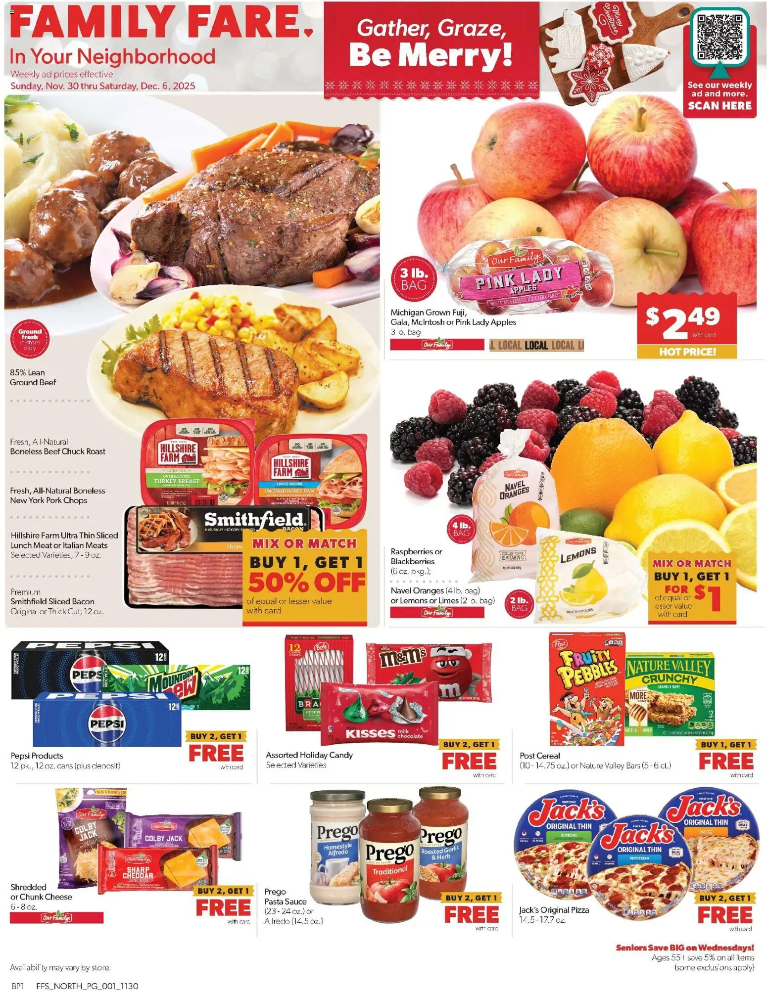 Family Fare Weekly Ad - MI - valid from 30.11.2025 | Page: 1 | Products: Cheese, Chocolate, Pizza, Pasta