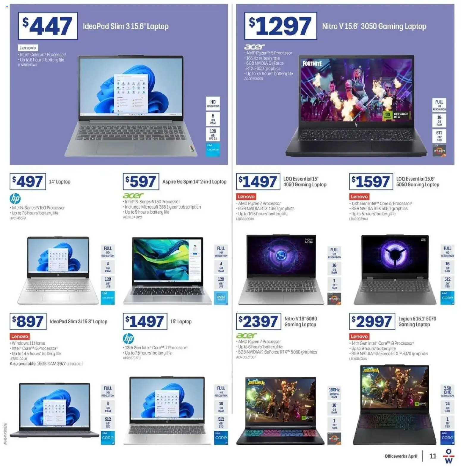 Officeworks catalogue - valid from 31.03.2026 | Page: 11 | Products: Battery, Laptop