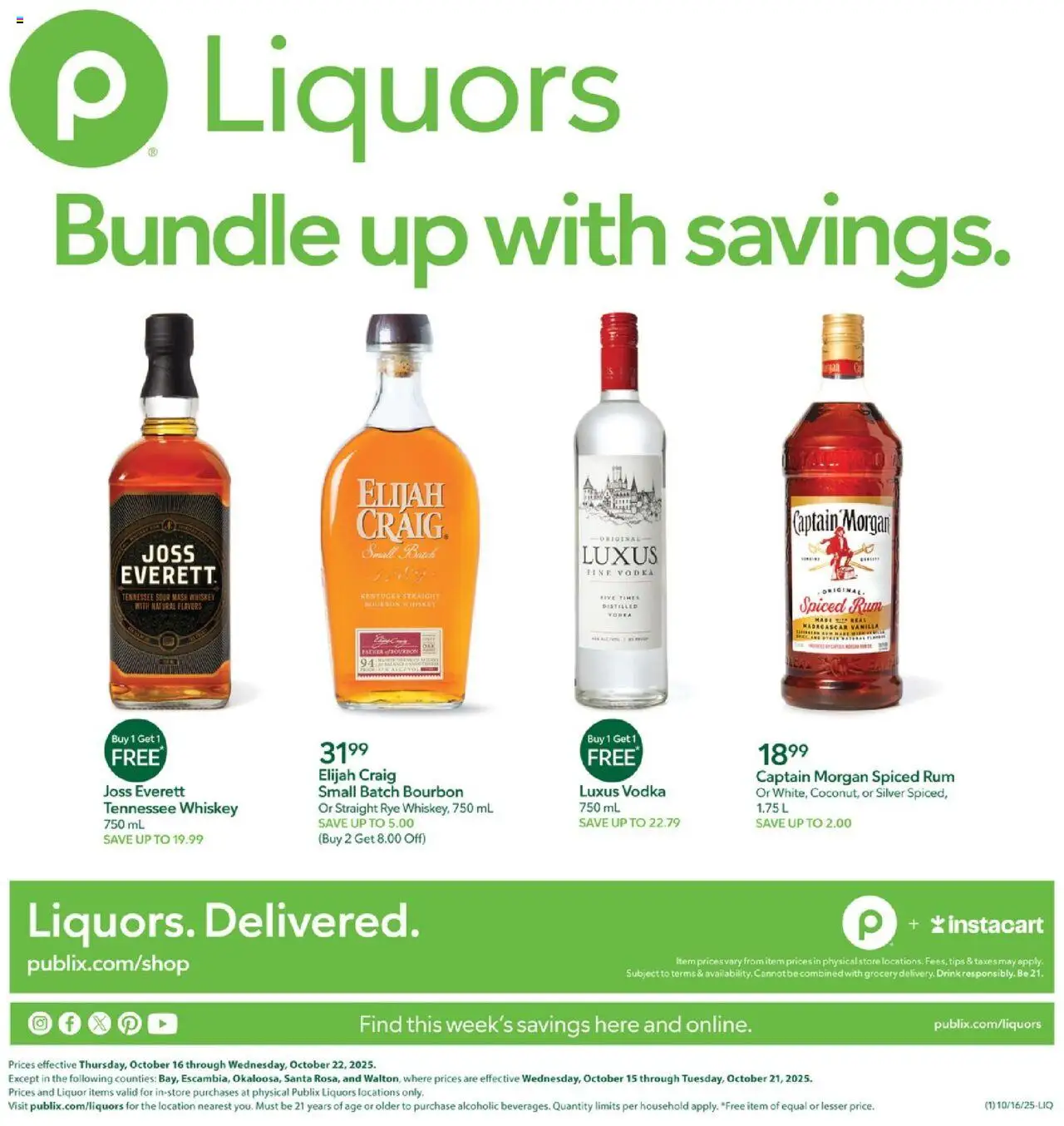 Publix Liquor - valid from 16.10.2025 | Page: 1 | Products: Bourbon, Vodka, Whiskey