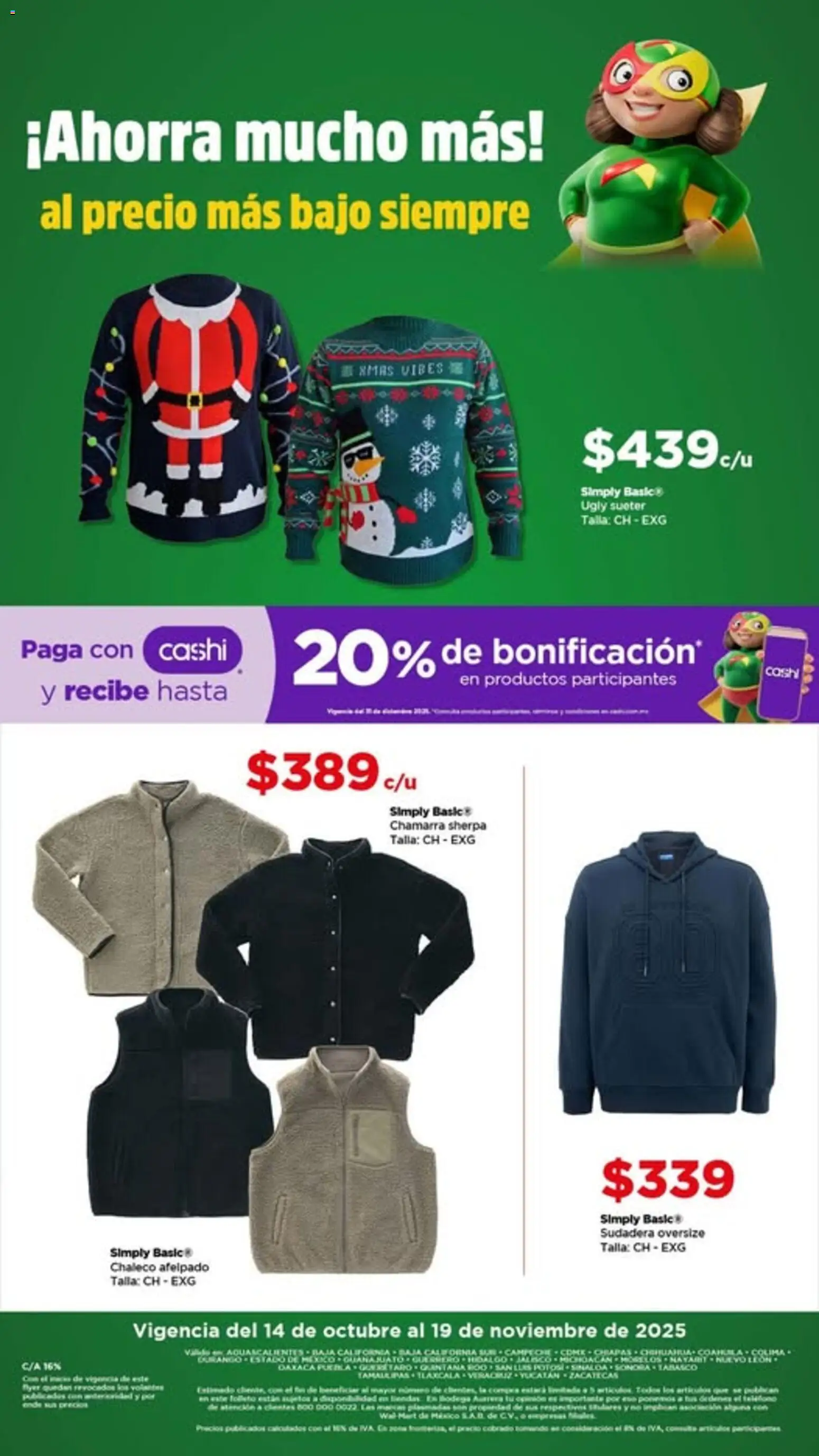 Nuevas ofertas de Bodega Aurrerá válidas en toda la República Mexicana desde el 14.10.2025. ¡Encuentra las mejores ofertas en Bodega Aurrerá Folleto - Ahorra mucho más! | Página: 1 | Productos: Suéter, Chaleco, Chamarra, Sudadera