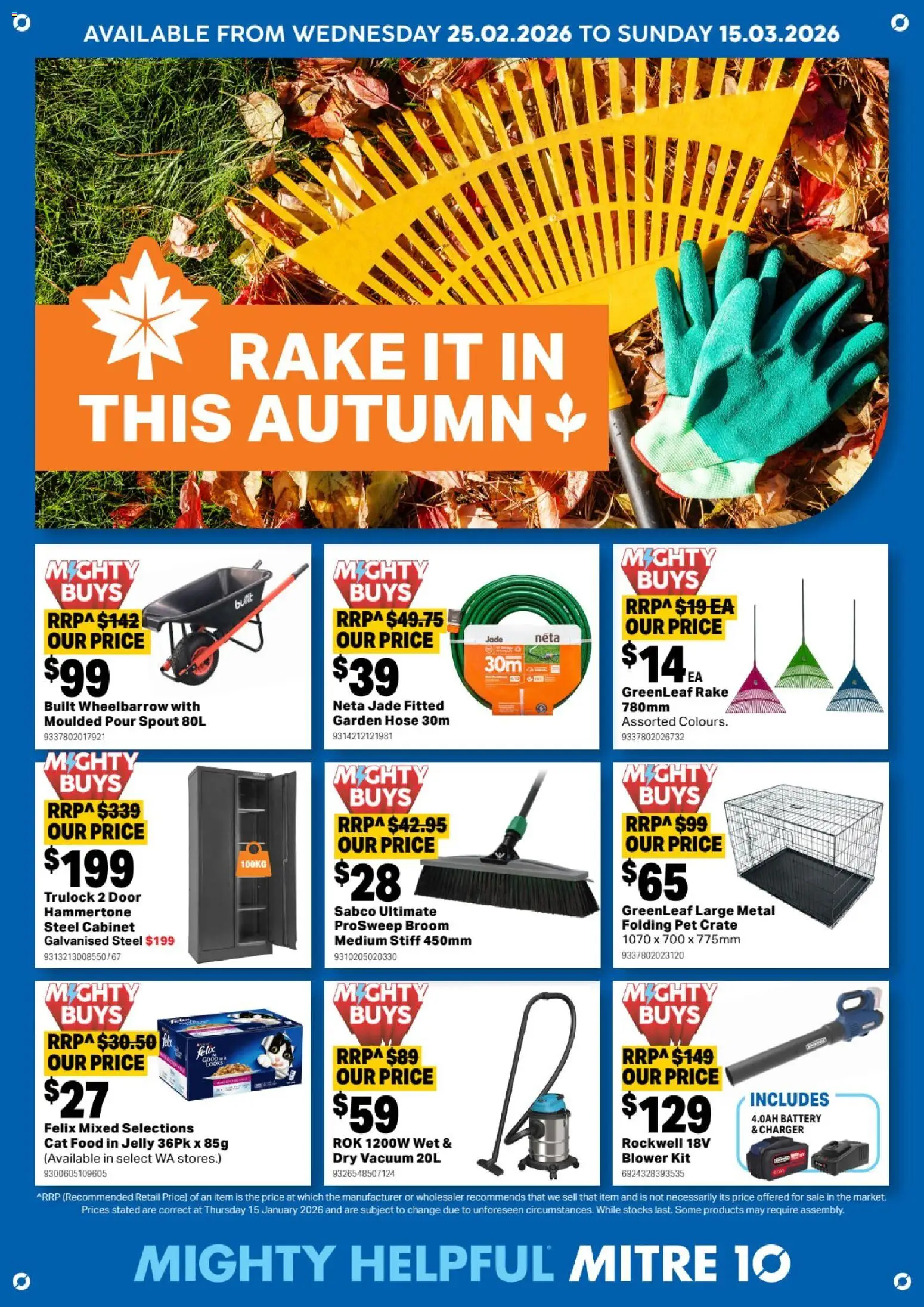 Mitre 10 catalogue - valid from 25.02.2026 | Page: 1 | Products: Battery, Charger, Rake, Broom